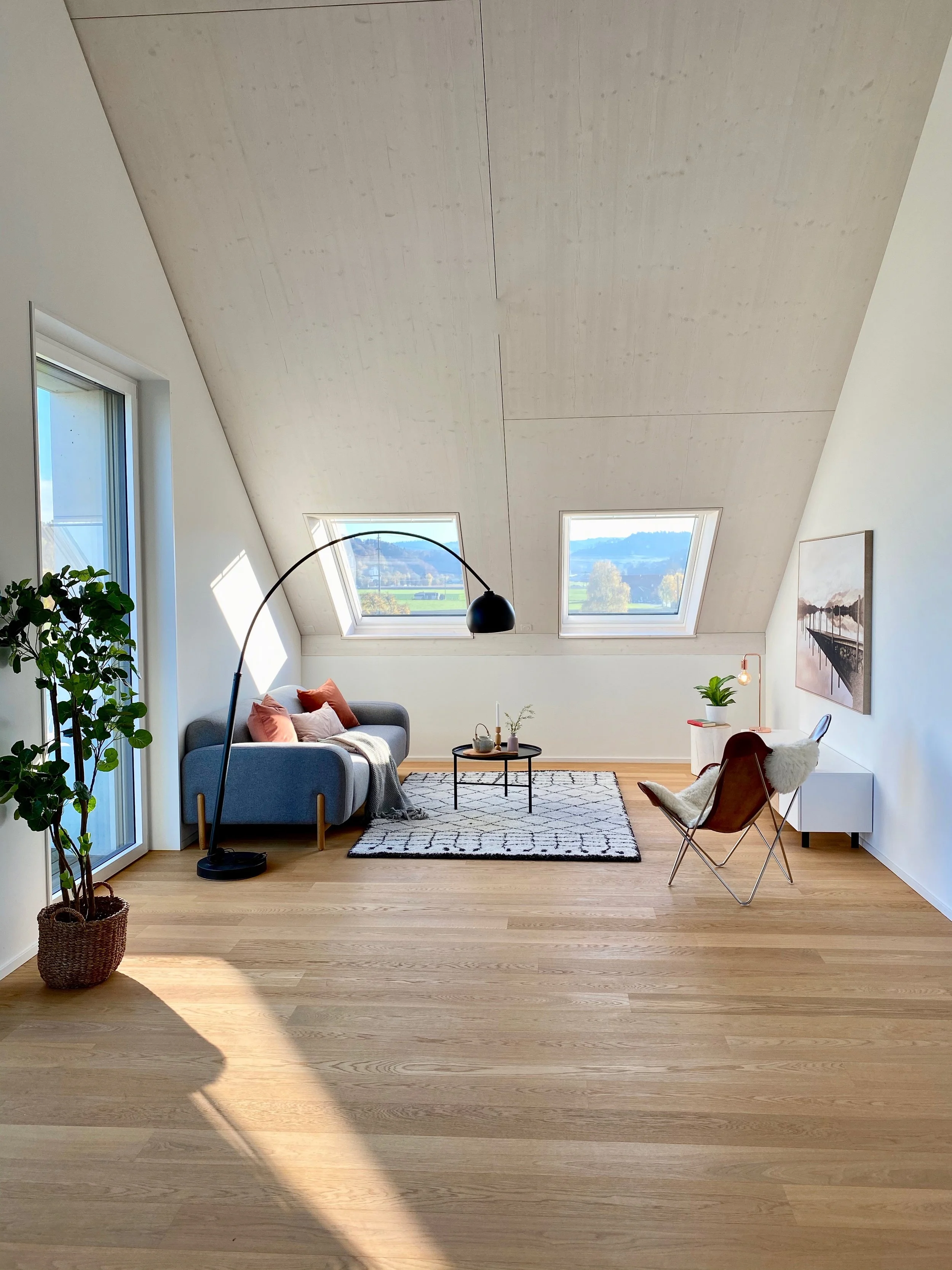 Wohnzimmer mit Dachschräge