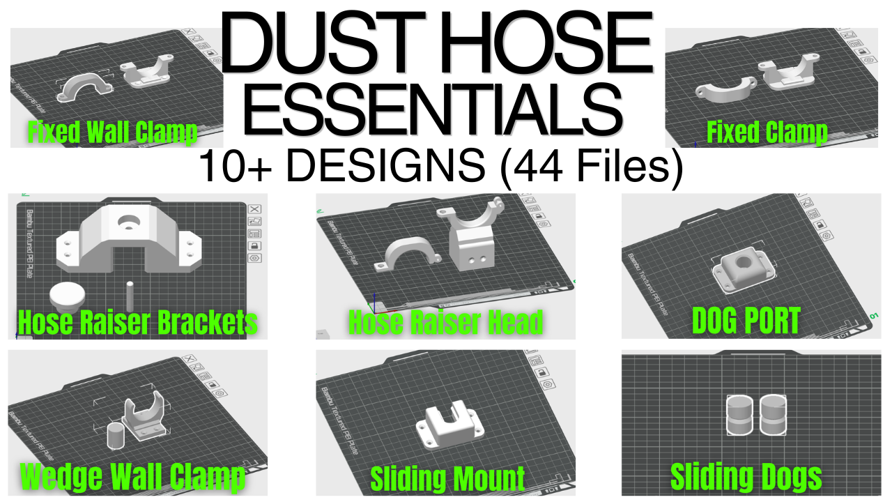 Dust Hose Accessory Bundle. STL 44 separate 3D print files.