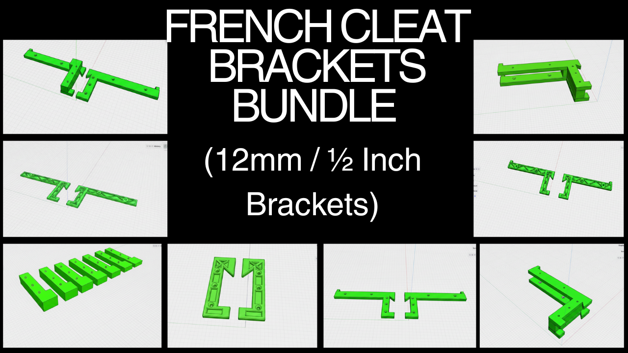 1/2 Inch French Cleat Brackets 3D Print Stl File Bundle.