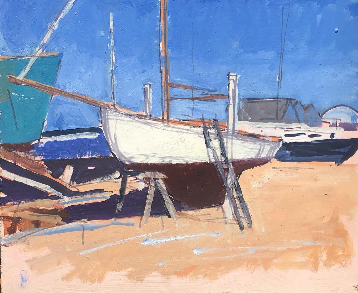 In the Boatyard #hughfairfaxoriginals #oilpaintings #bembridge #isleofwightlife #sailinglife