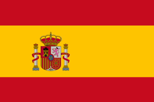 Flag of Spain with red and yellow horizontal stripes and coat of arms in the center