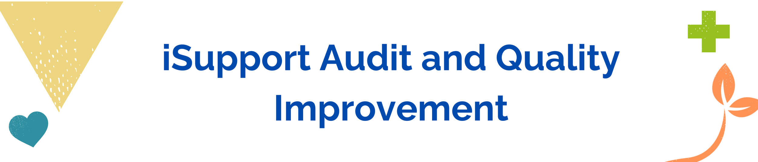 Text reading 'iSupport Audit and Quality Improvement' surrounded by colorful geometric shapes and symbols.