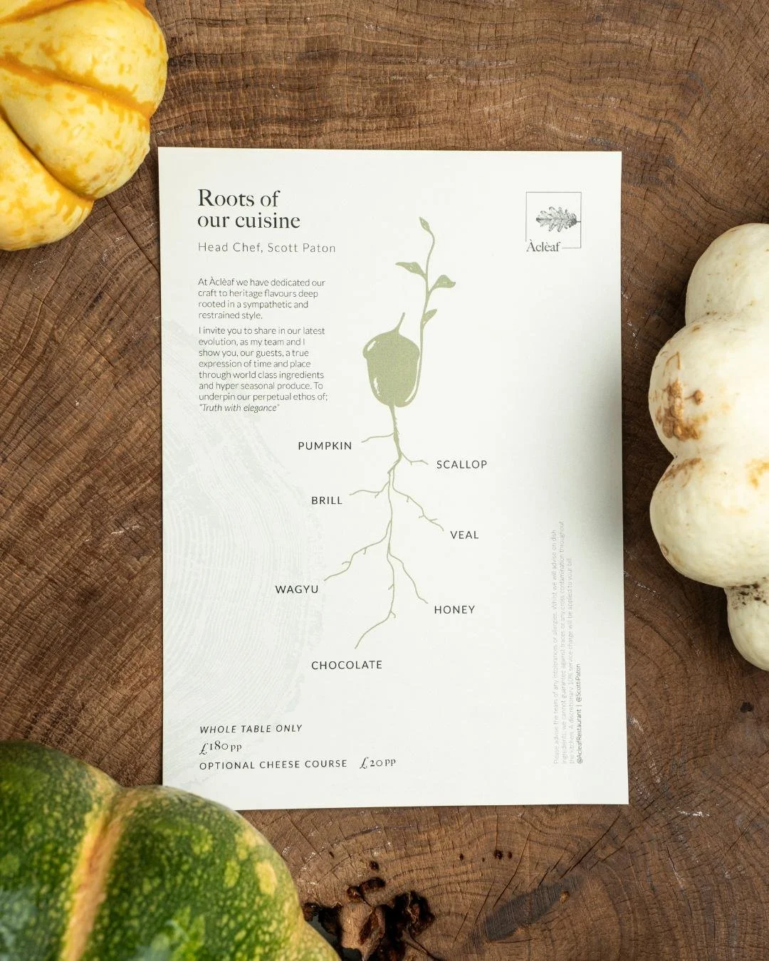 A menu made for savouring the present 🍂

Layer by layer, discover the richness of autumn; from earthy pumpkin to delicate brill to citrus and honey.  Each plate an elegant expression of the season, curated to captivate.

Comment &quot;book now&quot;