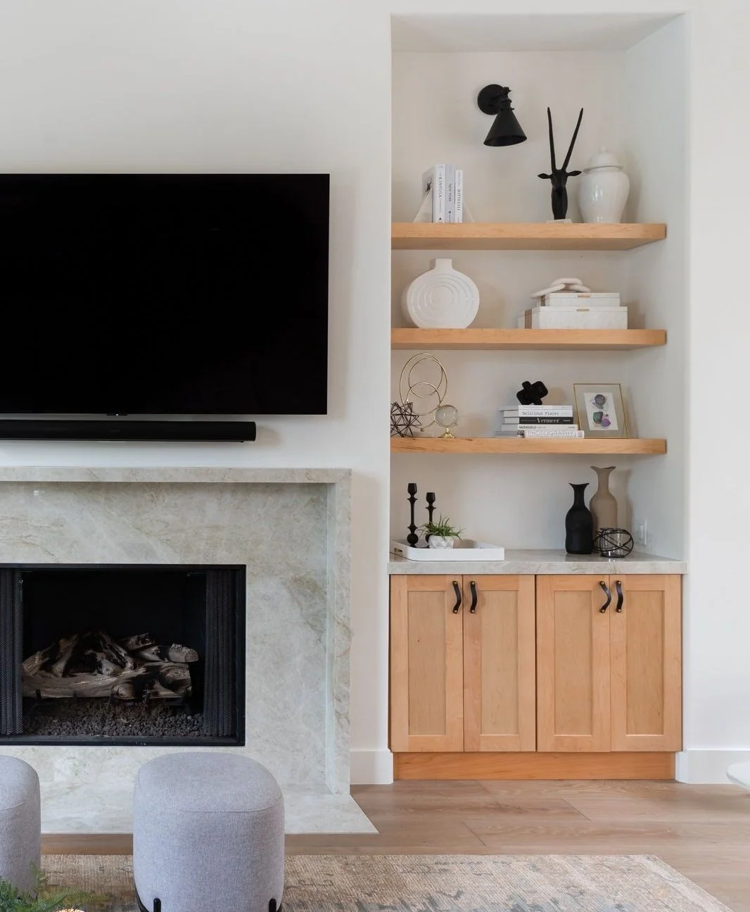 A little stone. A little oak. Good lighting. That&rsquo;s our recipe for the perfect living room.⁣
⁣
Design @parsonsid⁣
⁣
#atxdesigner #austininteriordesigner #austininteriors #austininteriordesign
