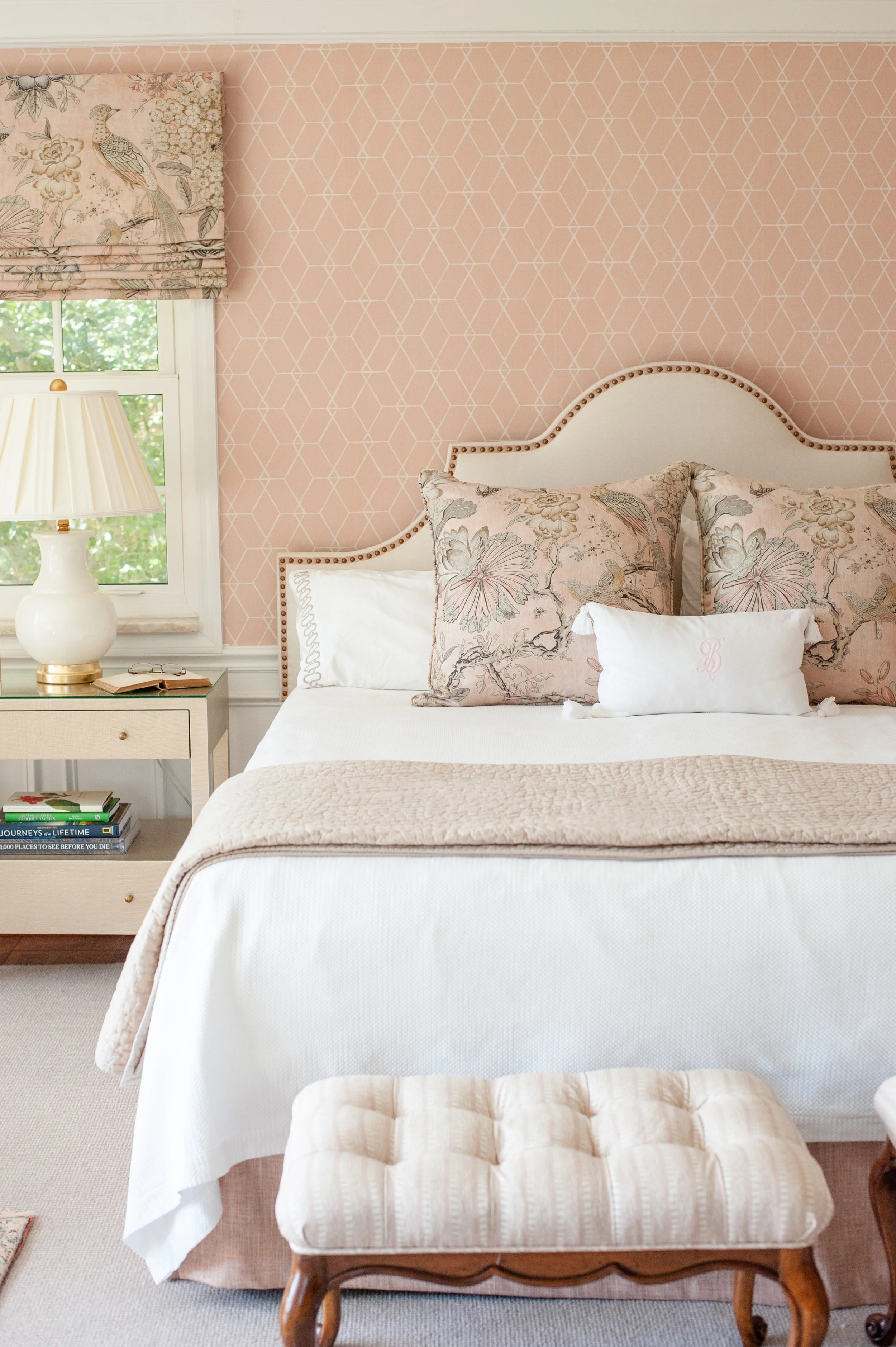 The bedroom of the Lake Conway remodel project by Gail Barley Interiors, a boutique residential interior decorating and design studio based in Orlando FL