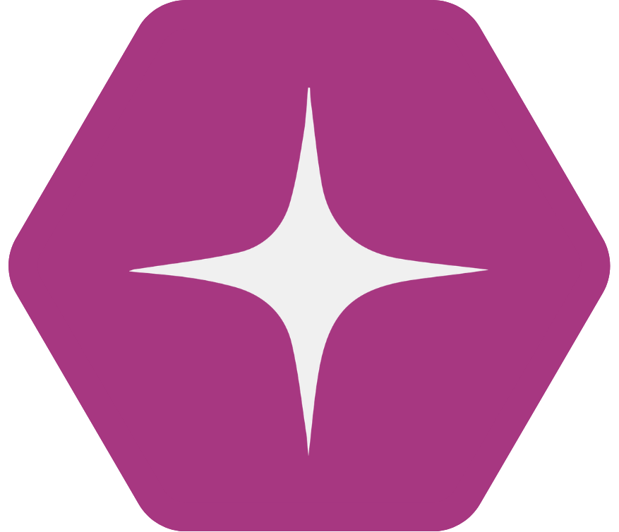 Purple hexagon with a white star-shaped symbol in the center.