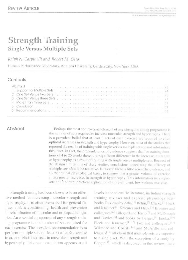 Strength Training Single Versus Multiple Sets