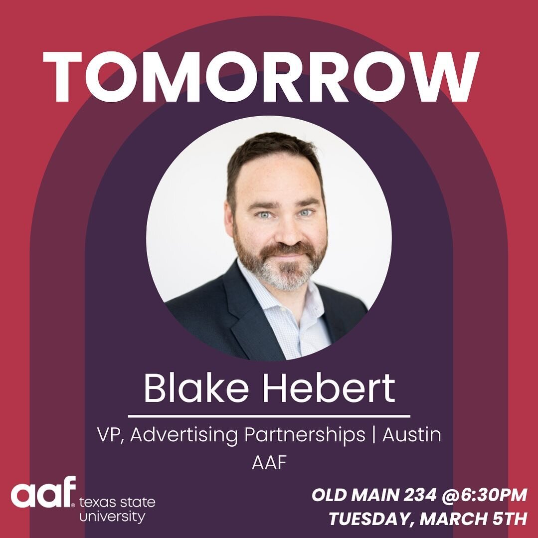 Join us TOMORROW to hear from Blake Hebert. Blake is the VP of Advertising Partnerships at Octillion Media, delivering real-world business outcomes for clients and leveraging data, insights, and attribution. Meet us in Old Main at 6:30pm for pizza an