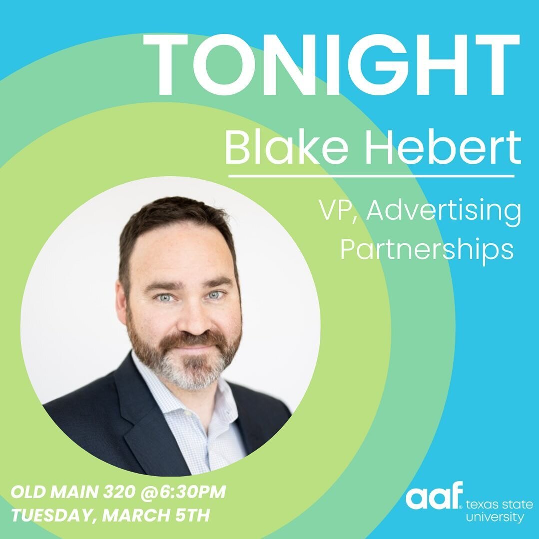 Join us TONIGHT to hear from VP of Advertising Partnerships at Octillion Media, Blake Hebert. He&rsquo;ll be sharing some amazing industry insights, so meet us in Old Main 320 ready to learn and enjoy some pizza! 😎