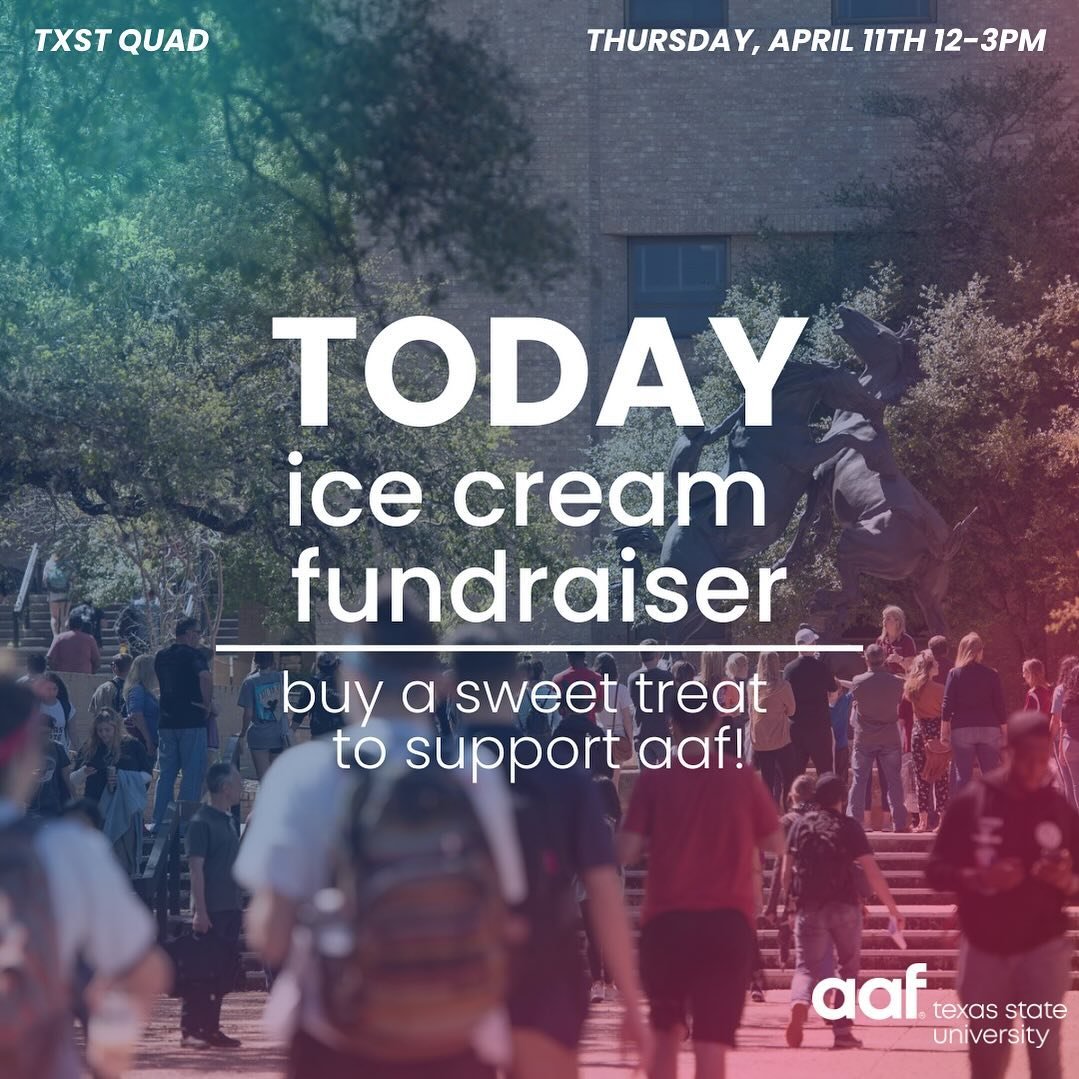TODAY!! Stop by the quad and buy a sweet treat to support AAF! We&rsquo;ll be there from 12-3pm!! Treat yourself 🍦😋