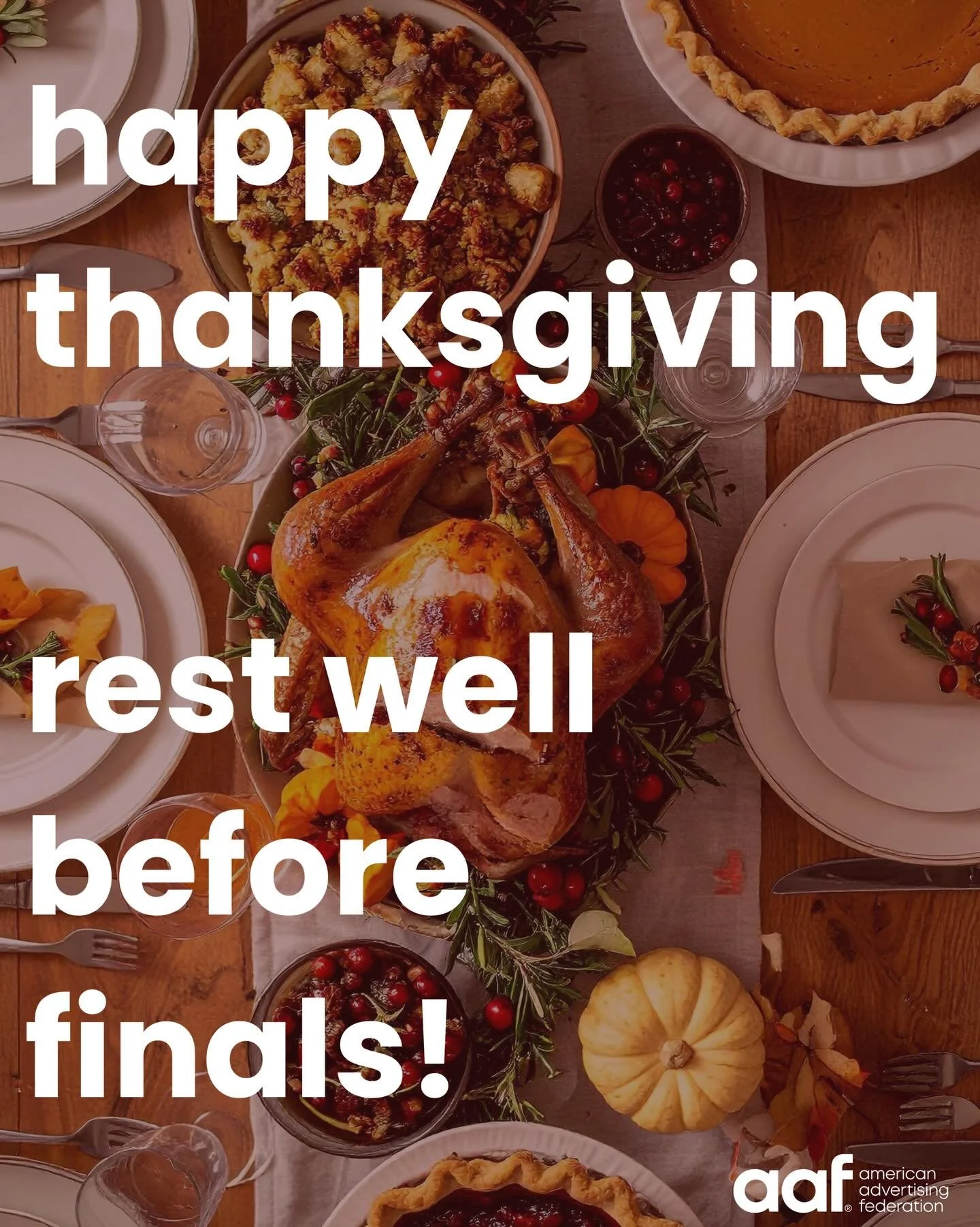 AAF TXST is thankful for you! 🦃🧡 Get some rest before finals next week! 😴