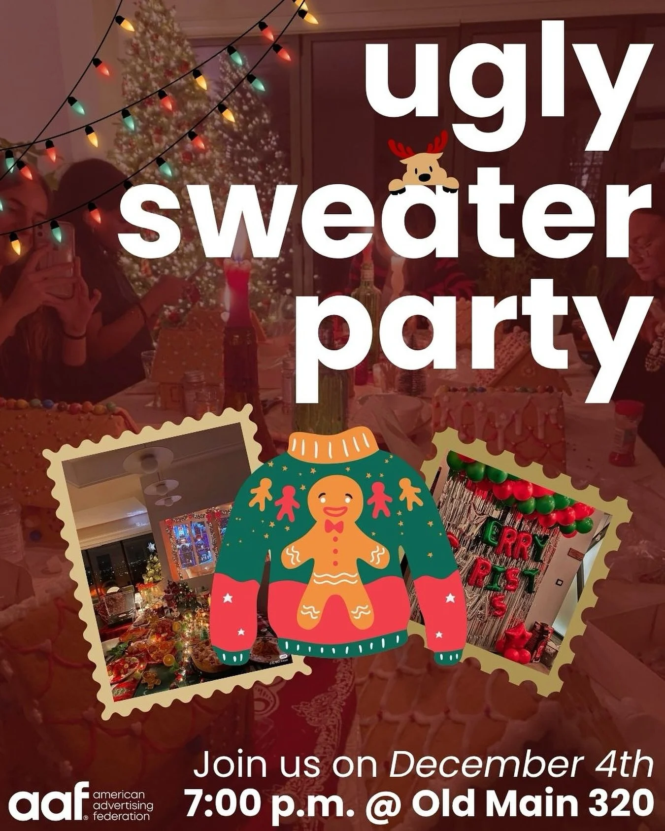 Last Social of the semester!!! ✨

Come take a break from studying for finals this Thursday December 4th 7pm in Old Main 320! 🎄

Bring your friends and of course wear your most ugly Christmas sweater! 🎅