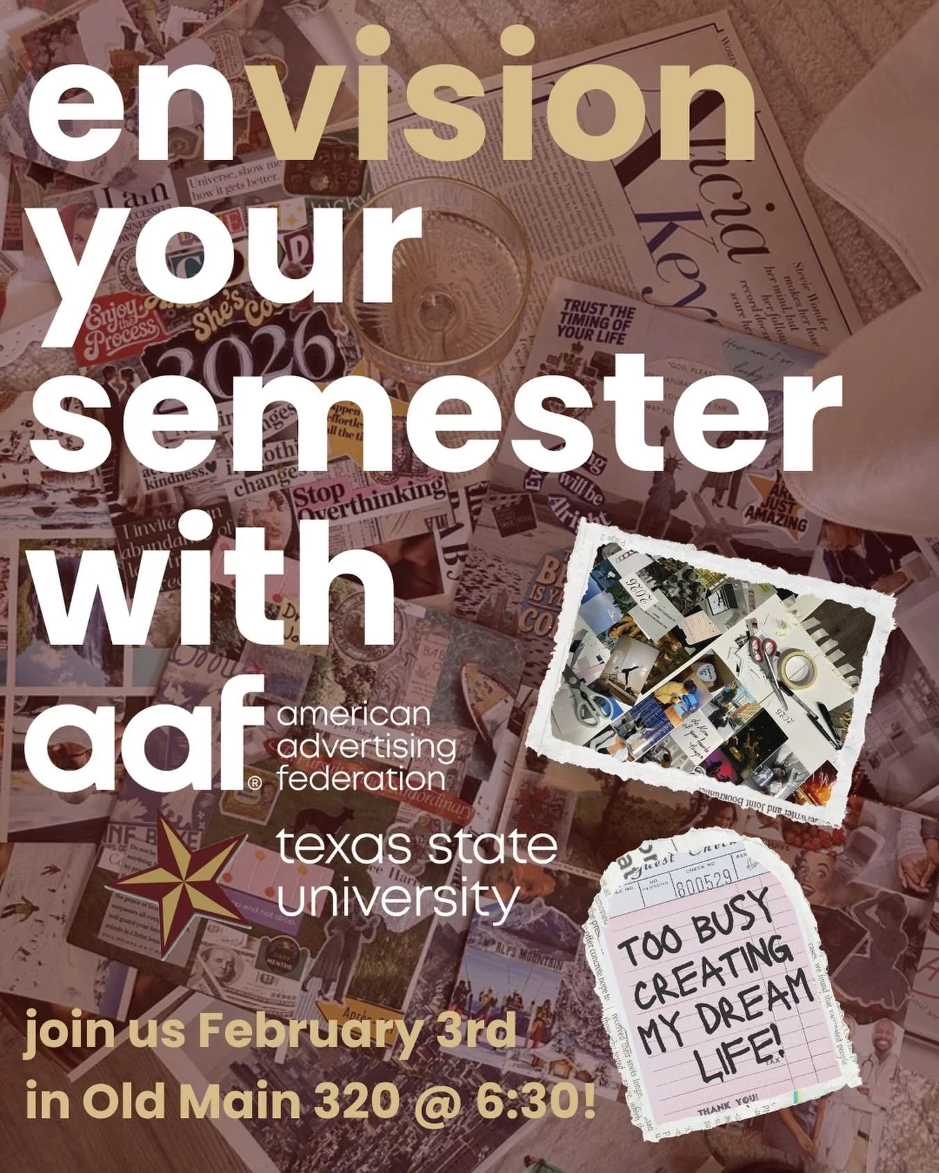 Envision with us! Next week on Tuesday we will be hosting our first social! We will be kicking off the semester by making personal digital vision boards! ✨

This is a chance to come out meet new AD majors, talk about goals and have a chance to be cre