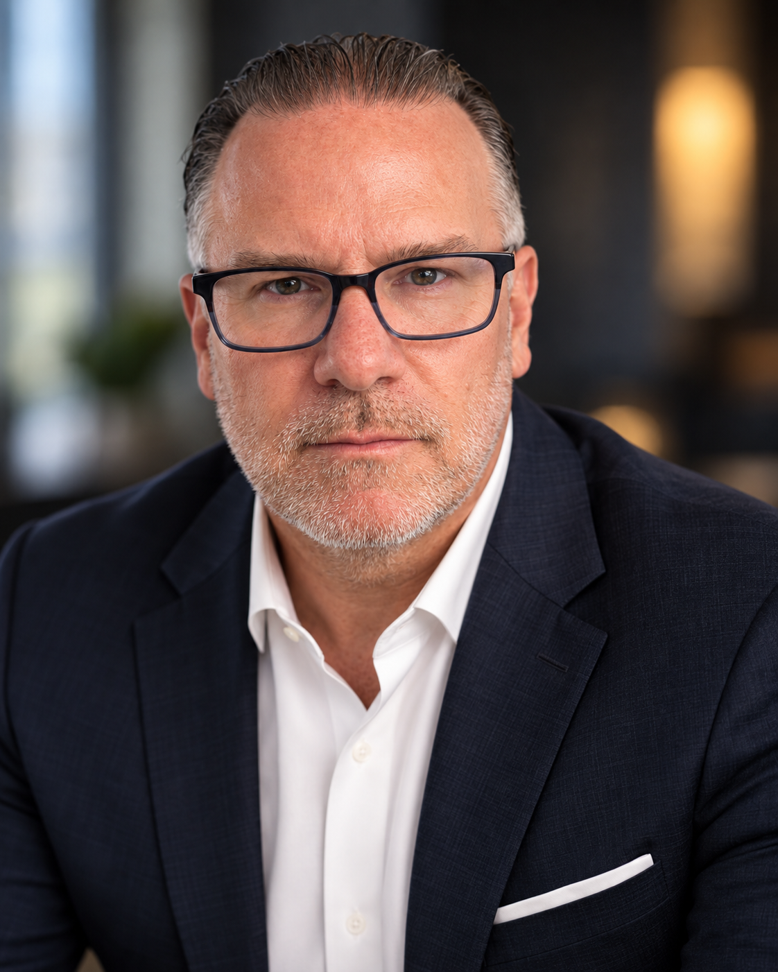 Portrait of Skip Maloney wearing glasses and a dark suit.