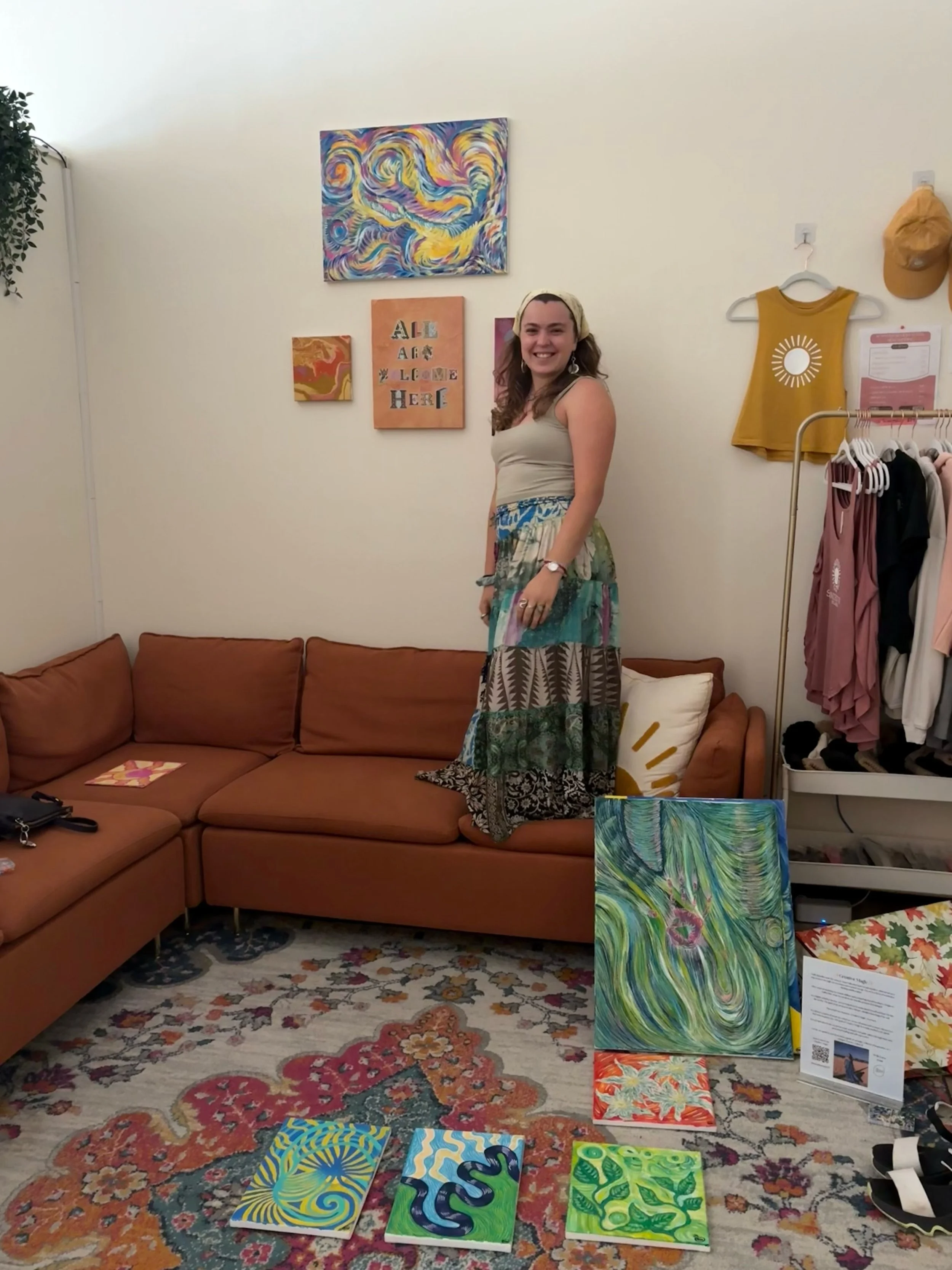 🖼️ Catch @annatheartist777 paintings in the studio and stay stunned for upcoming intuitive art healing workshops and a LIVE painting during an upcoming yoga class. 

If you&rsquo;d like to work 1:1 with Anna or get access to her workshops first send