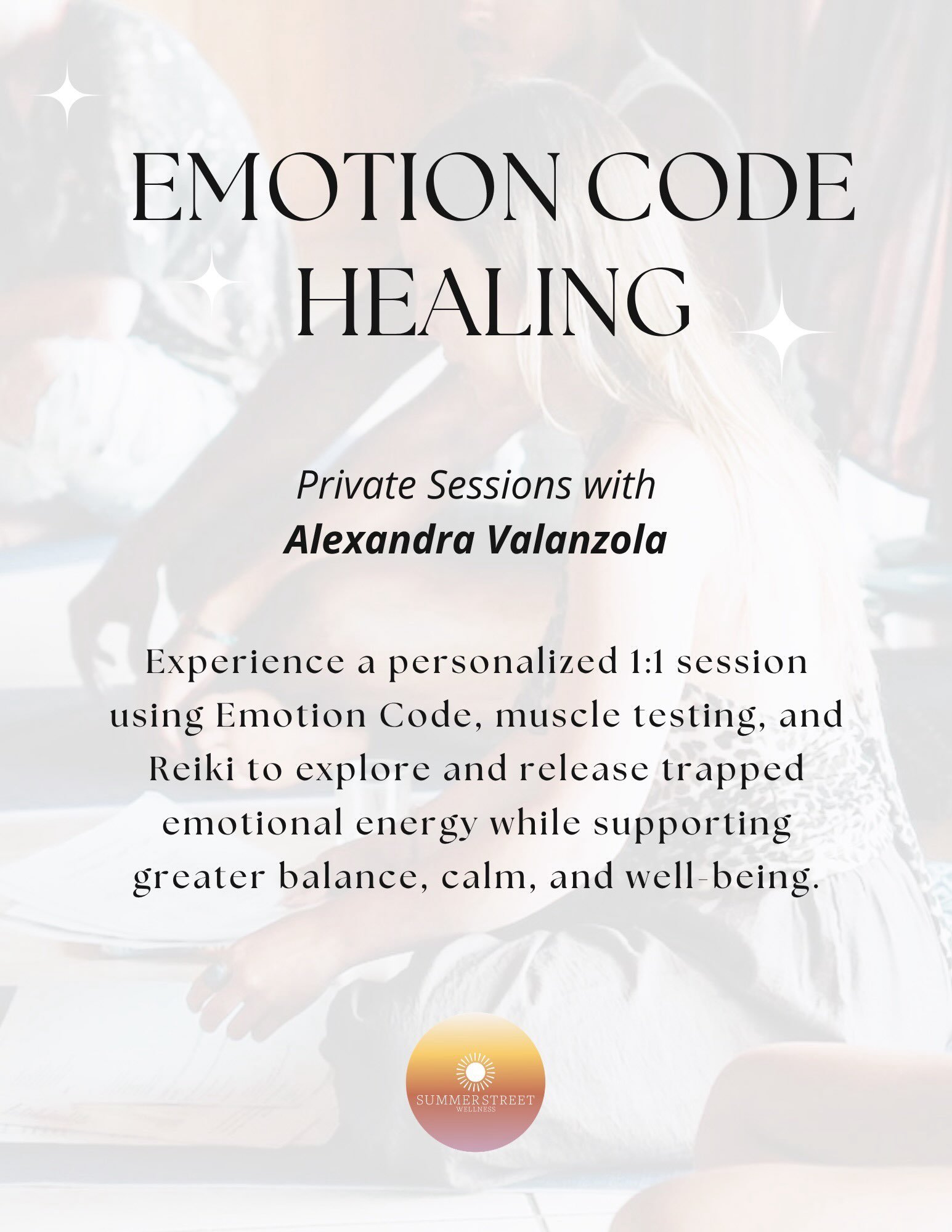 ✨ 1:1 Emotion Code Sessions with Alexandra ✨

Curious about the connection between emotional energy and overall well-being? Alexandra offers personalized 1:1 sessions combining Emotion Code, muscle testing (applied kinesiology), and Reiki to create a