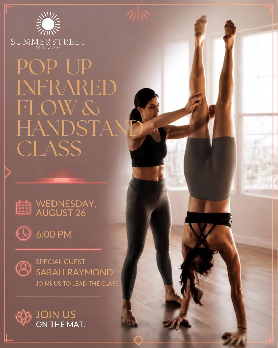 ✨ POP-UP: FLIGHT &amp; FLOW ✨

Infrared Flow + Handstand Play

This Wednesday at 6:00 PM with Krysta-Lyn &amp; special guest teacher Sarah Raymond!

Sarah was one of Krysta-Lyn&rsquo;s very first students during the pandemic, joining classes via Zoom