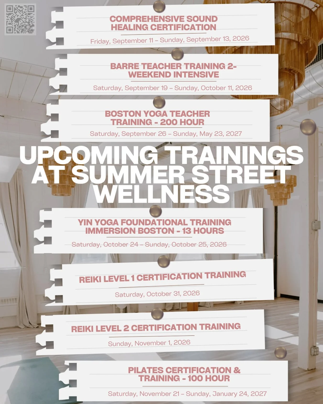Growth season is here at Summer Street Wellness. 🤍

From sound healing to teacher trainings to Reiki, we&rsquo;ve got a full slate of certifications launching this fall and beyond. Take a look through the dates and find the one that&rsquo;s calling 