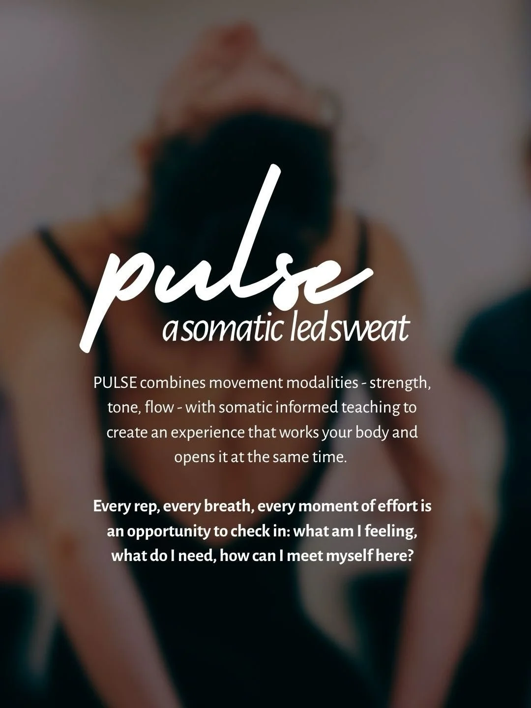 PULSE Pop-Up 🤍

Join us for a sweat session that works your body and opens it at the same time. Strength, tone, and flow, with Grace guiding you through.

📅 Thursday, October 15
🕐 4:30&ndash;5:15 pm
📍 Summer Street Wellness
🧘 with Grace Whitlock