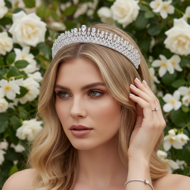 CUBIC ZIRCONIA COLLECTION - STARLET GLAM TIARA - AHB254 SILVER
