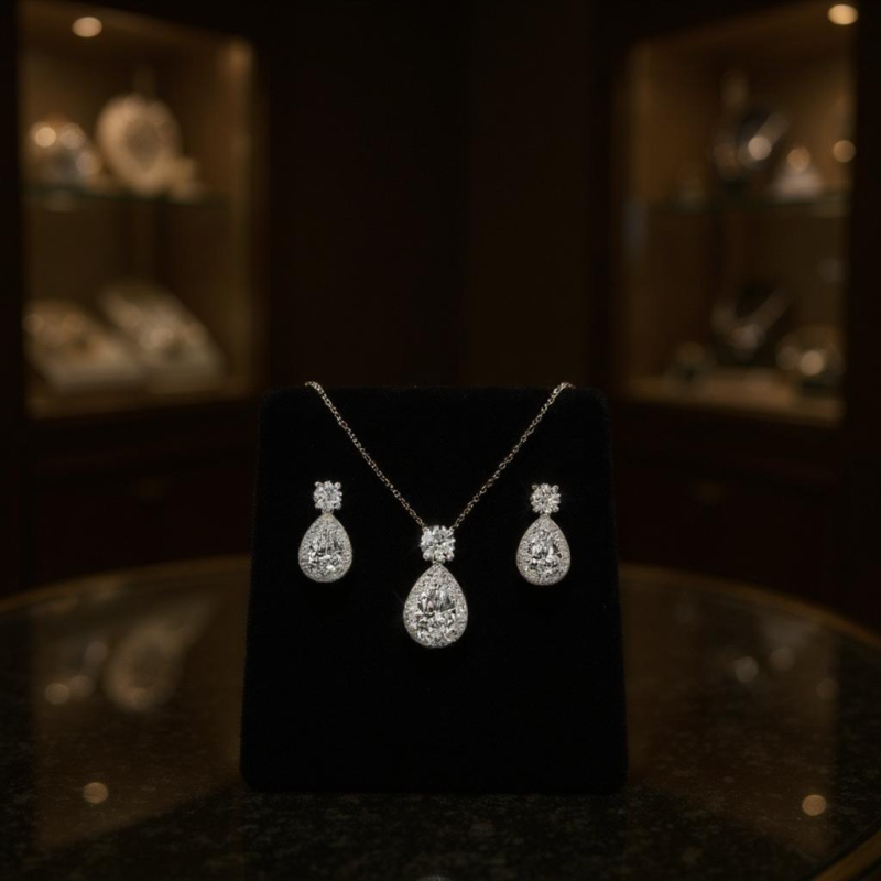 Cubic Zirconia Collection - Dazzling Crystal Drop Necklace Set - (CZNK55)