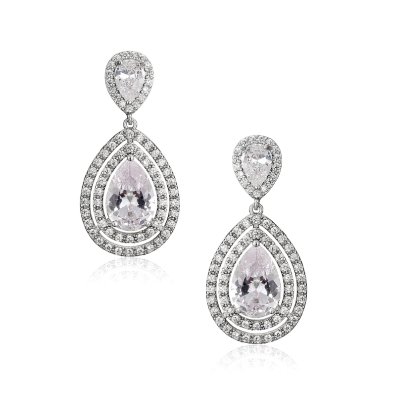 CUBIC ZIRCONIA COLLECTION - STARLET CRYSTAL EARRINGS- CZER535 SILVER