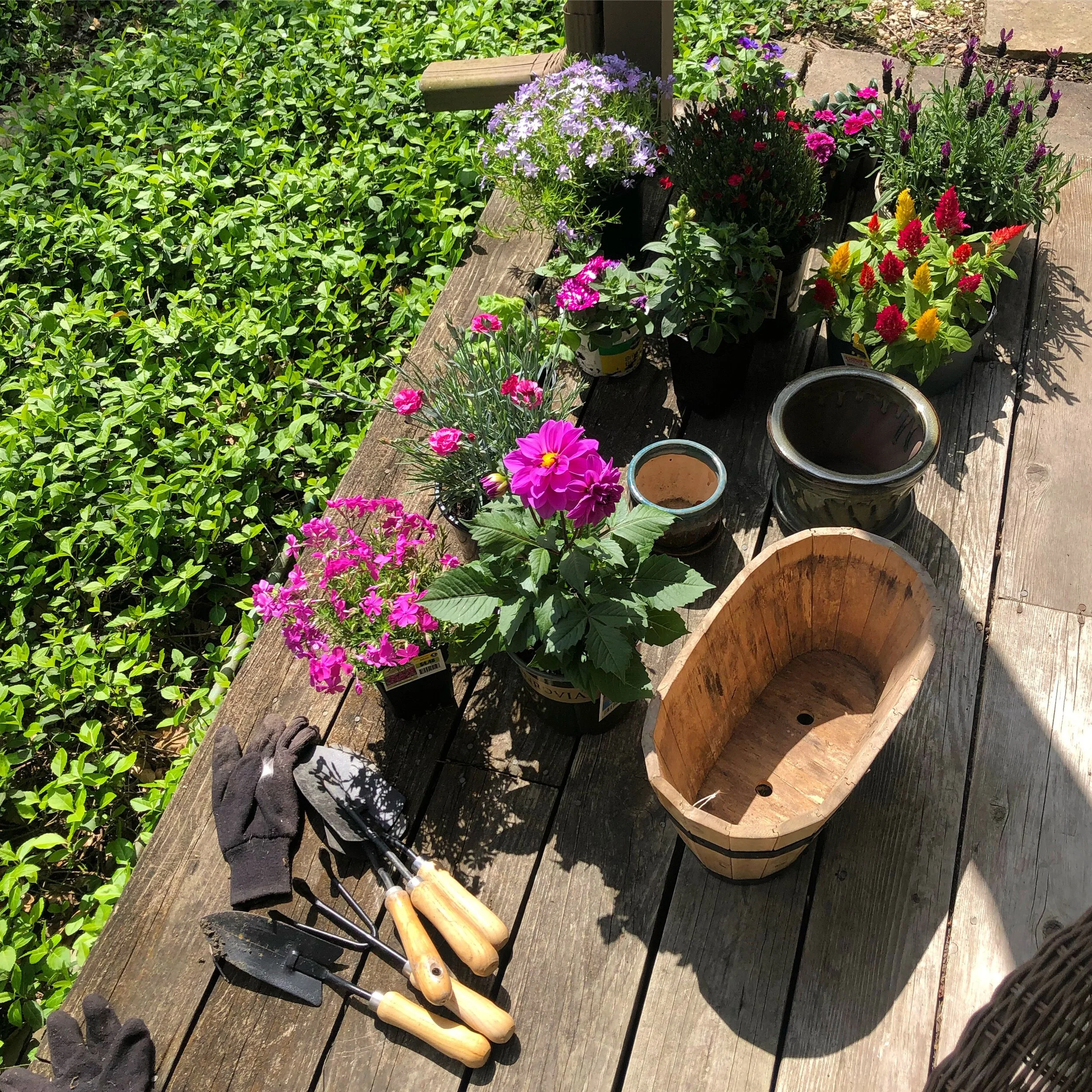 flower pots and gradening tools