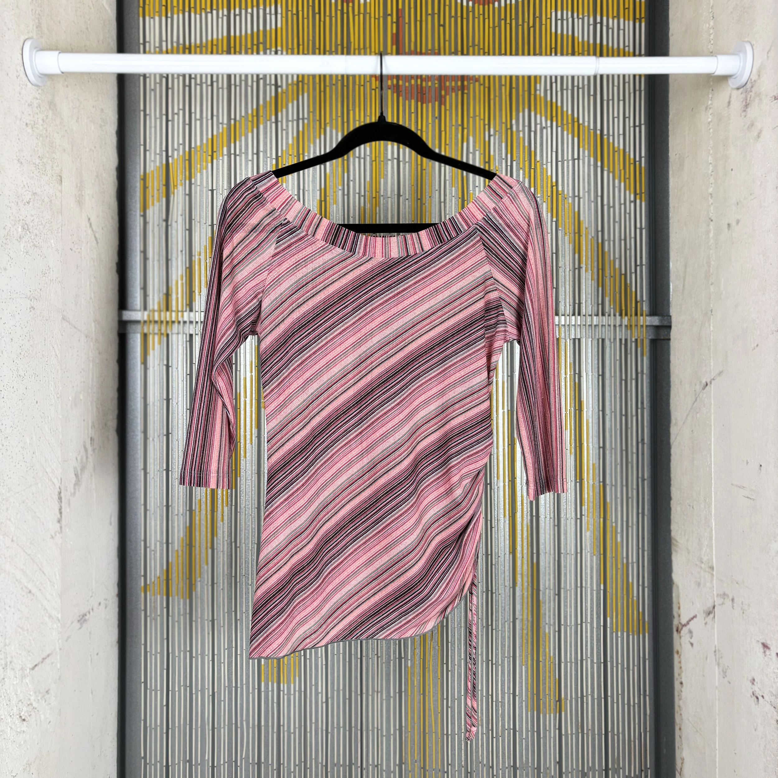 y2k pink striped asymmetrical mesh top by Hiatus / medium