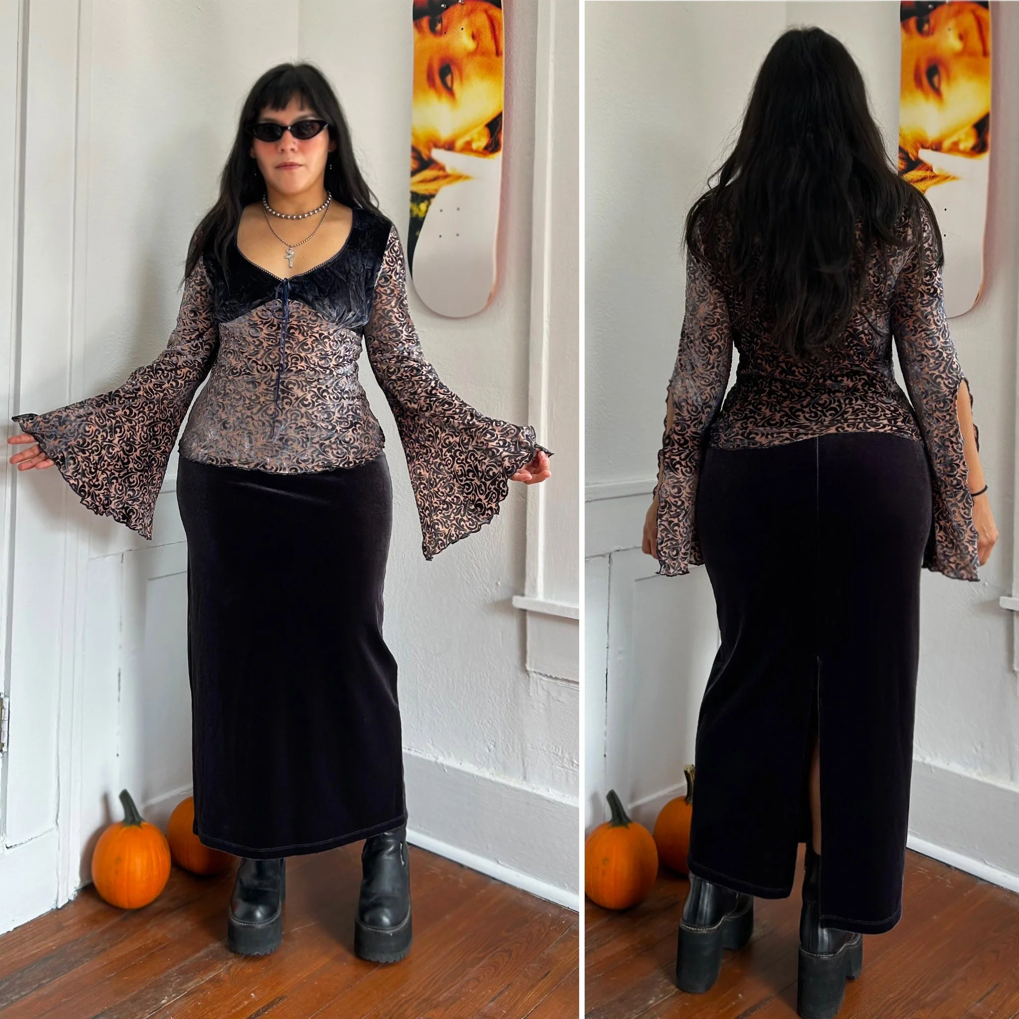 vintage 90s y2k velvet burnout milkmaid top by Wet Seal // Large