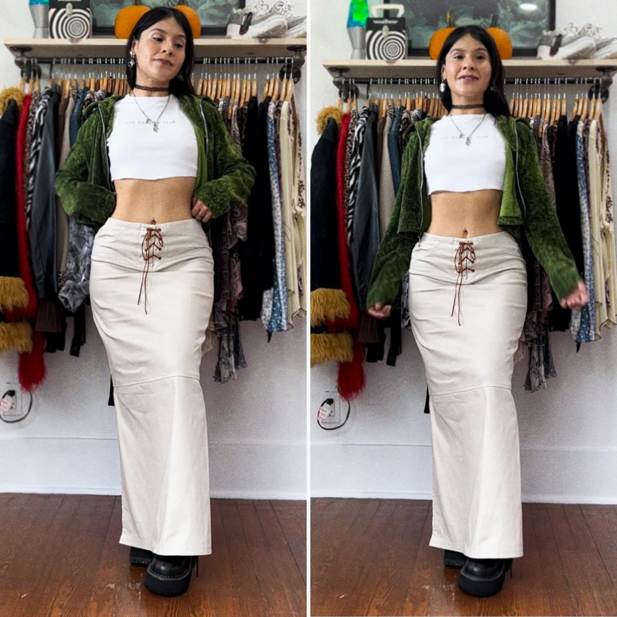 vintage boho long khaki skirt by Tracy Evans