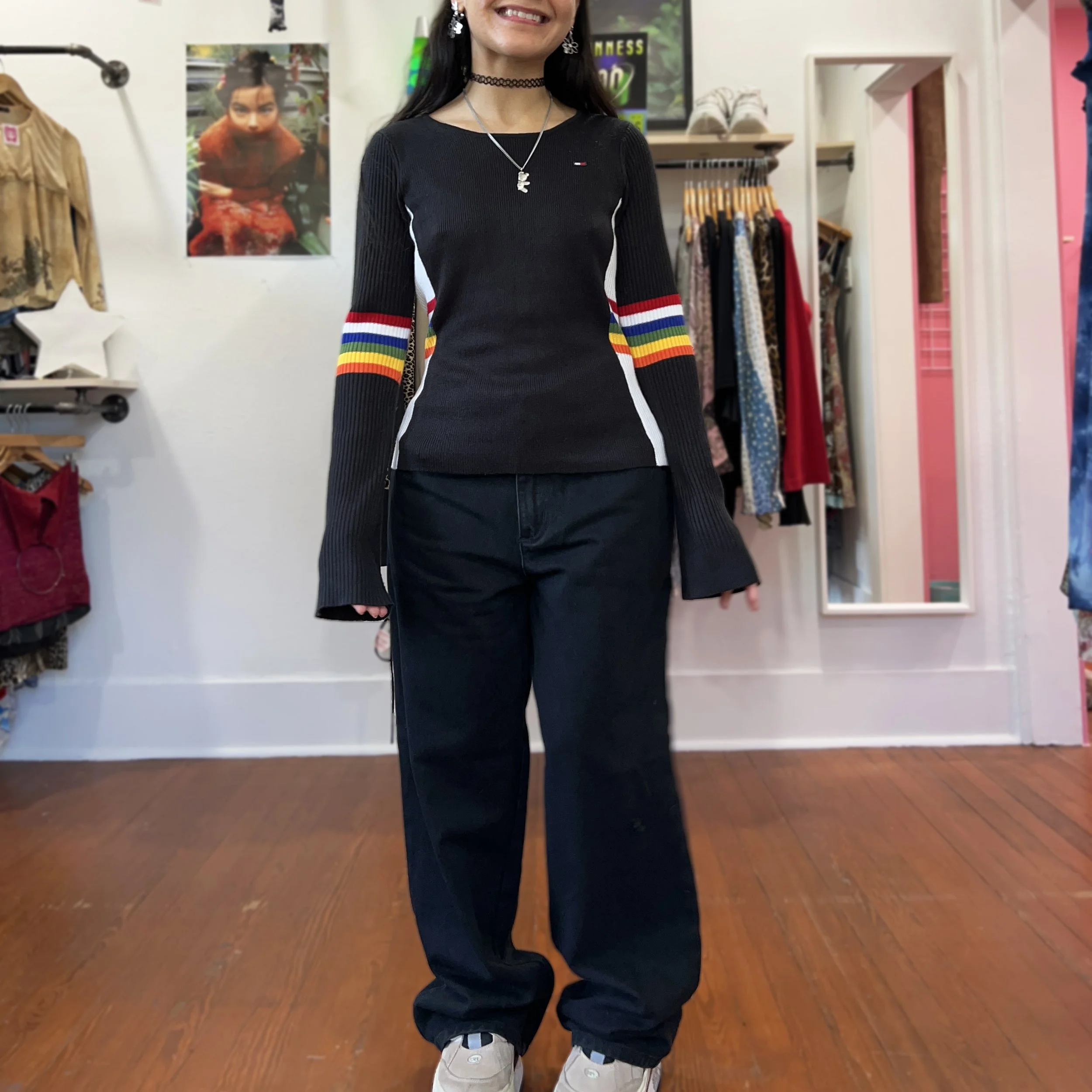 y2k rainbow stripe tommy hilfiger long sleeve // small-medium