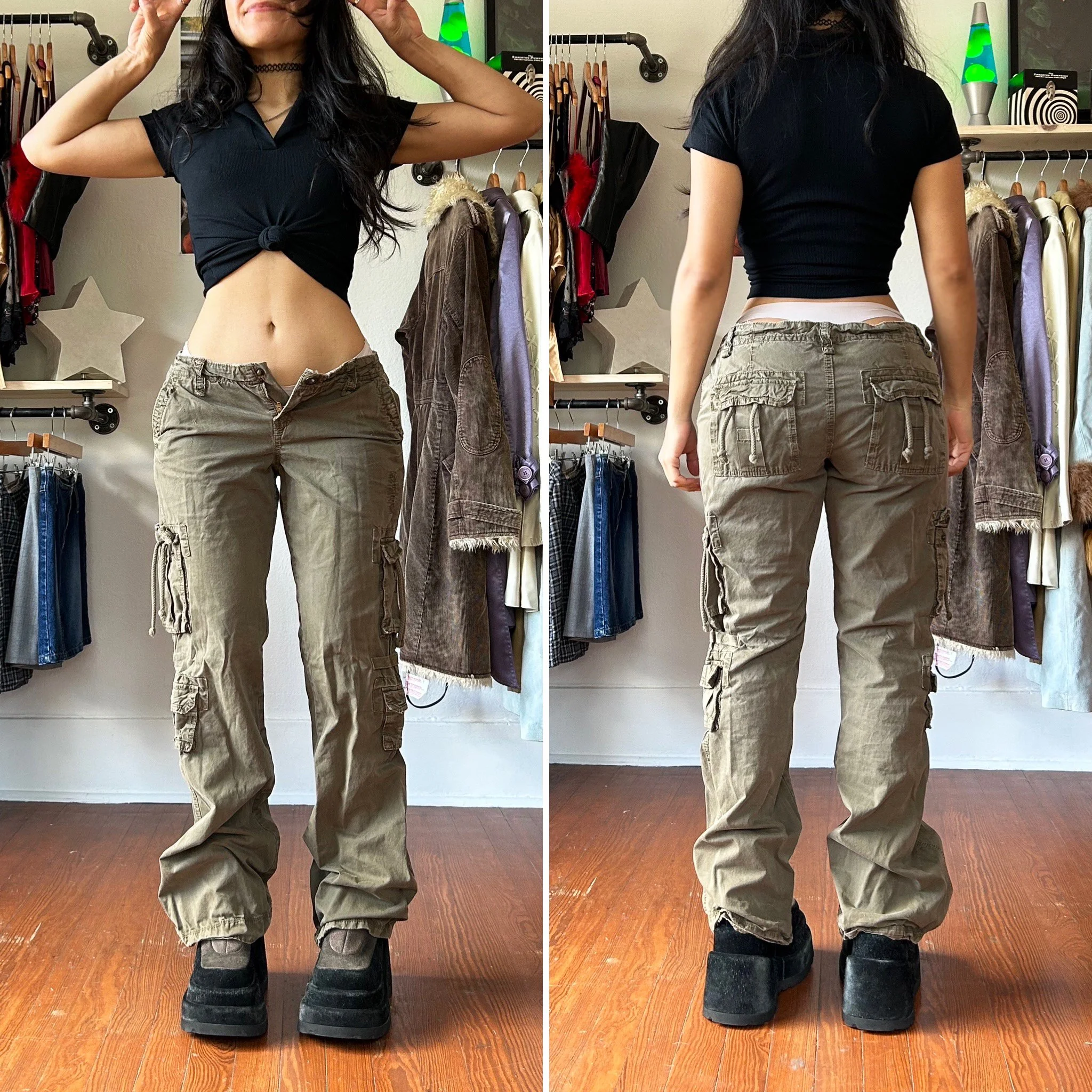 y2k low rise green cargo pants // small-medium