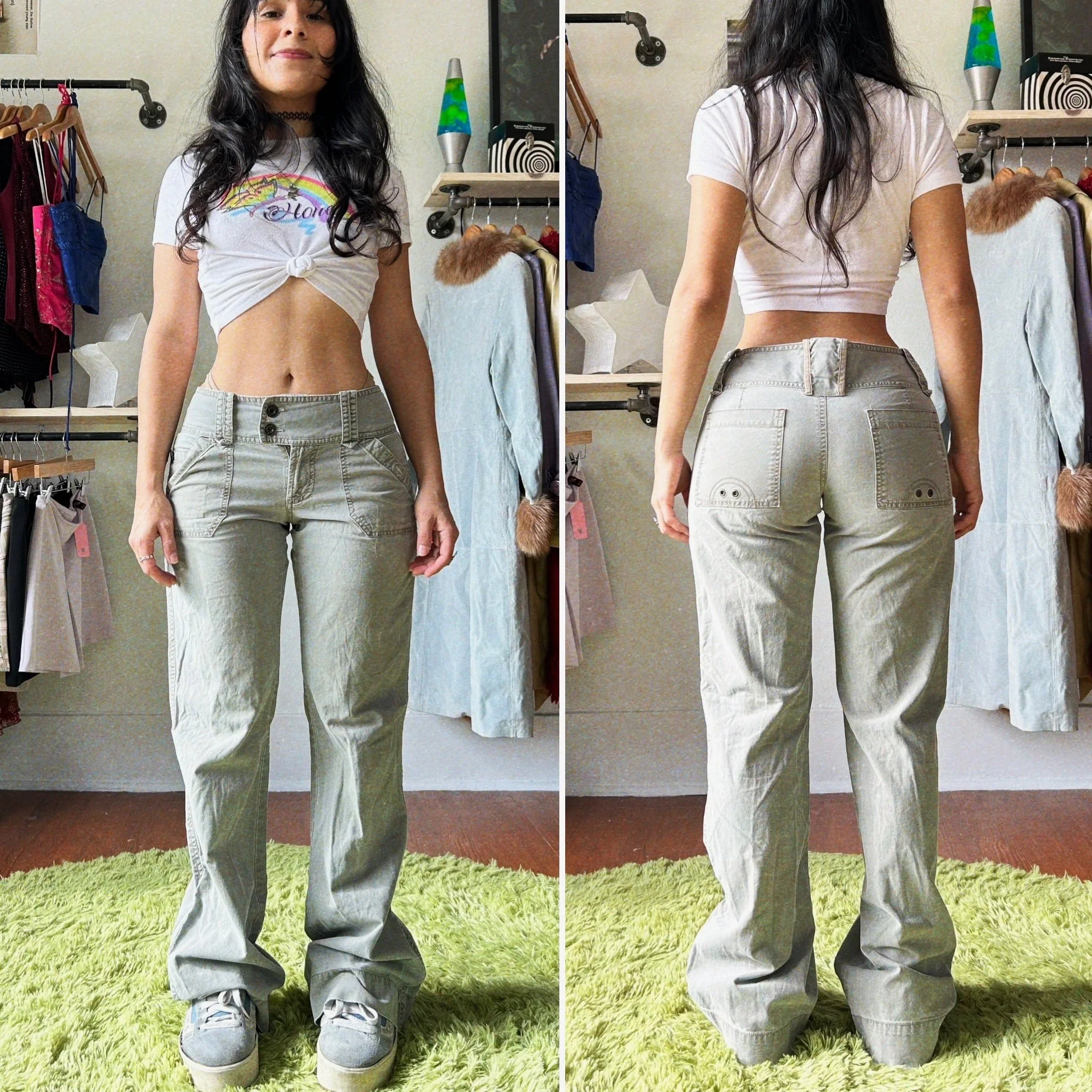 y2k low rise green cargo pants by Periscope // small