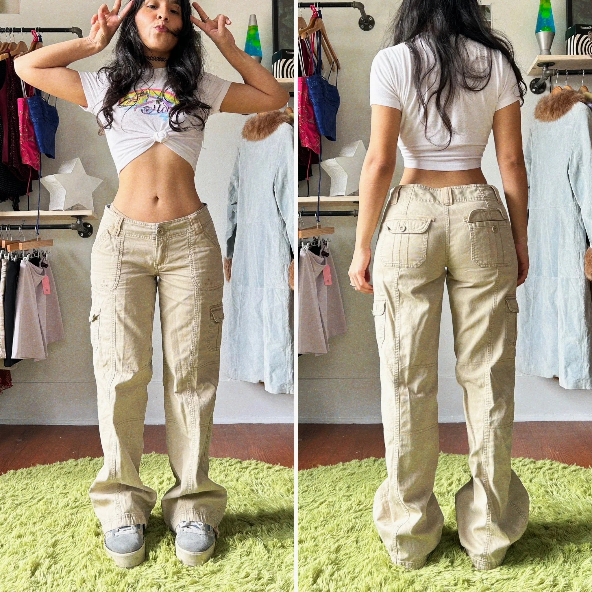 y2k khaki low rise cargo pants by arizona // medium