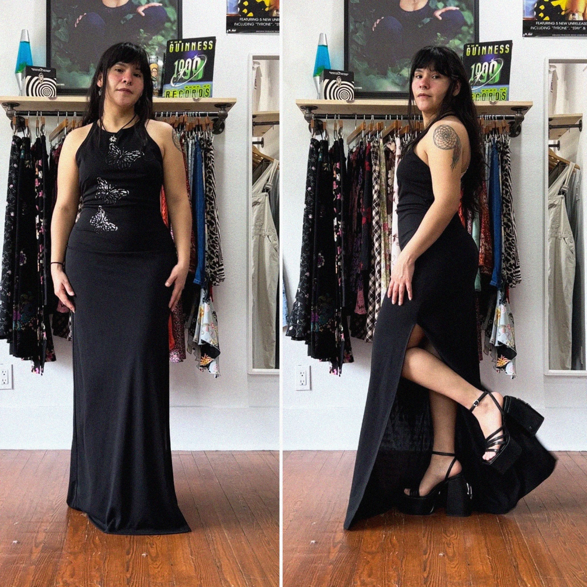 fave 90s butterfly black maxi dress by All That Jazz // medium