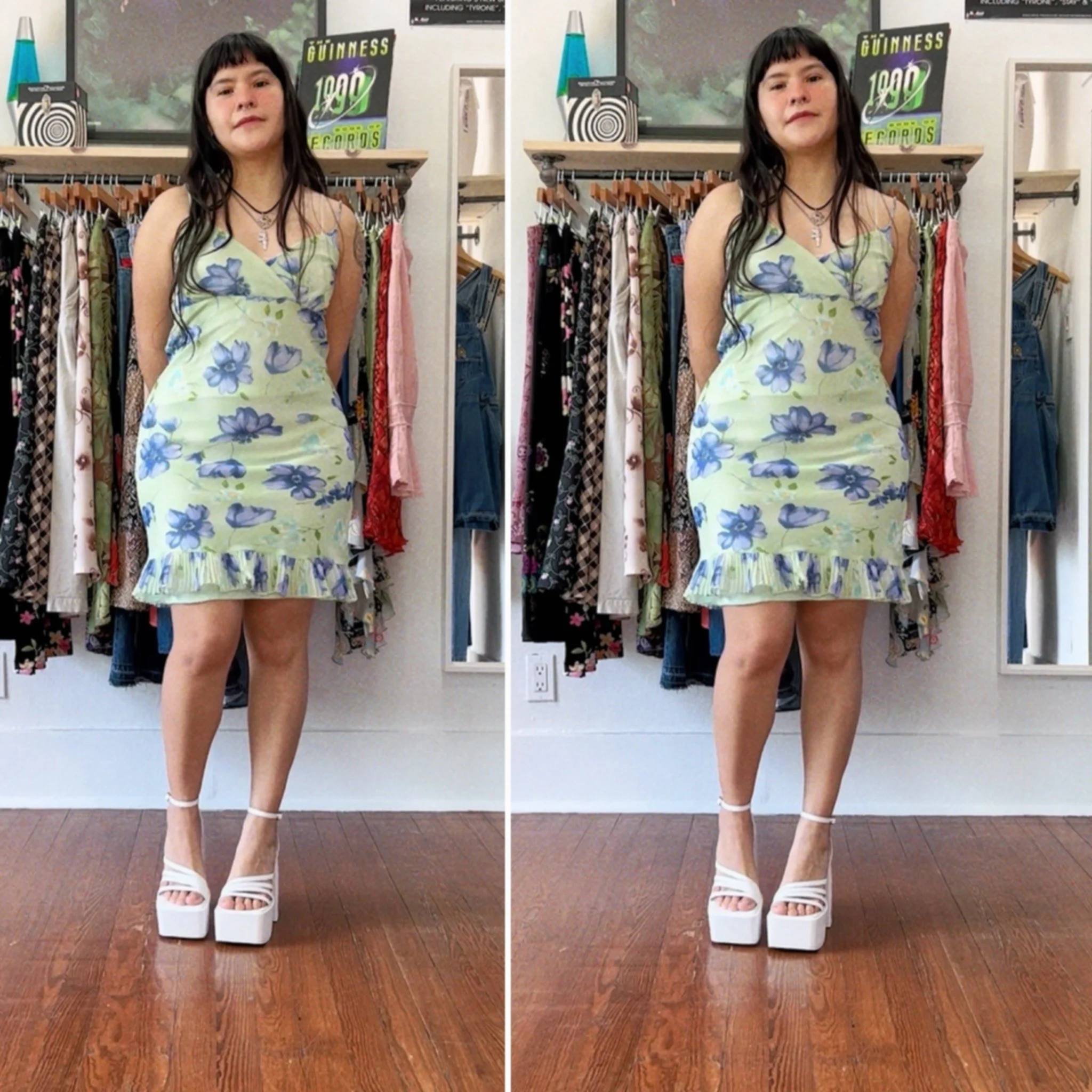 90s romantic green floral dress by Sense // small