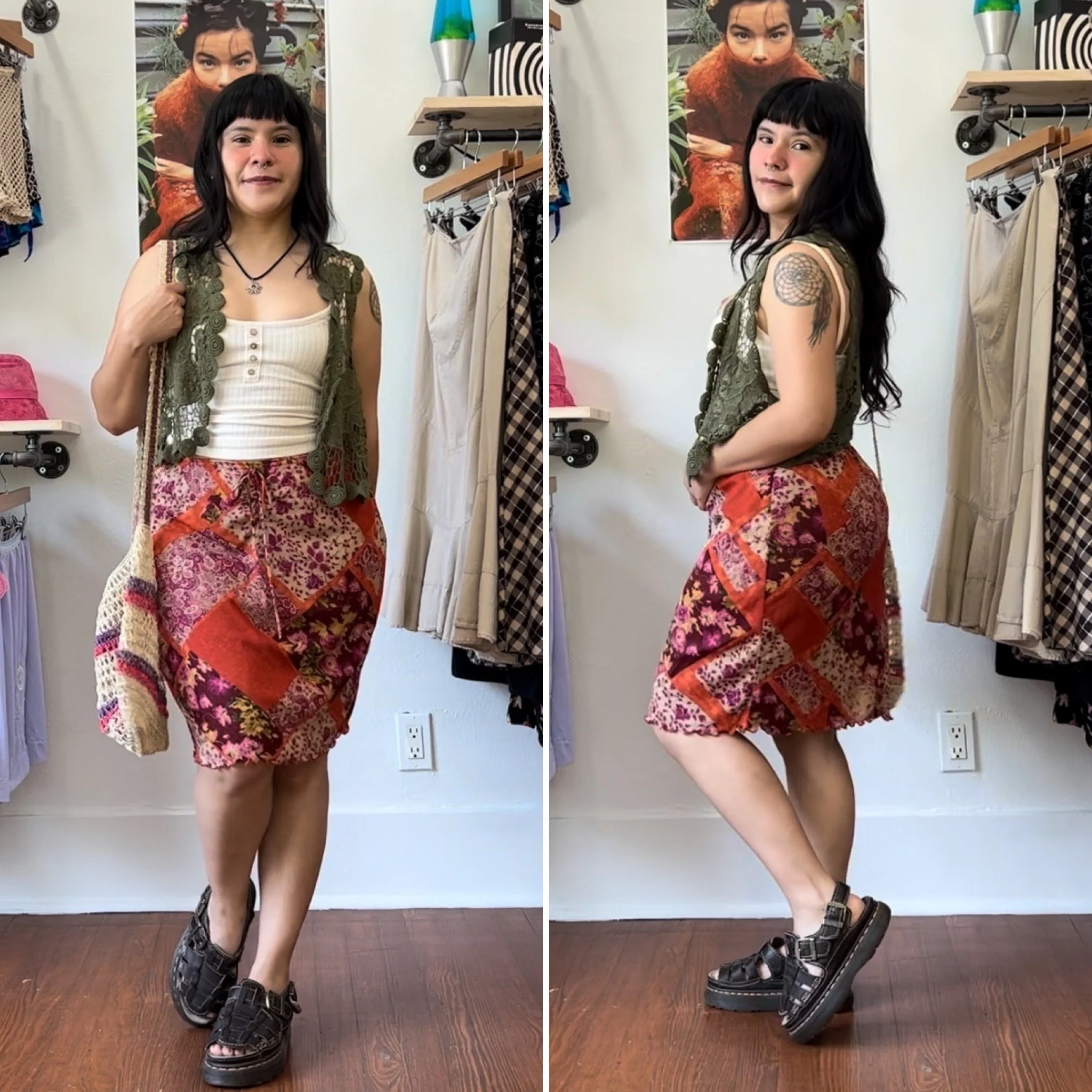 90s y2k boho floral patchwork skirt by Estilo // medium-large