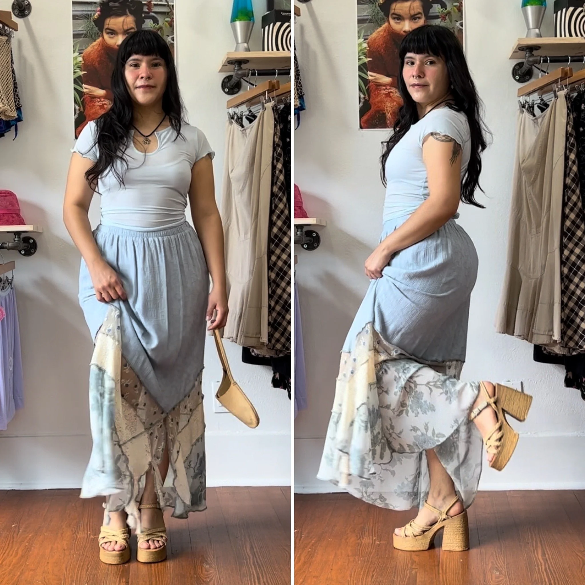 90s y2k baby blue romantic maxi skirt / medium-xlarge