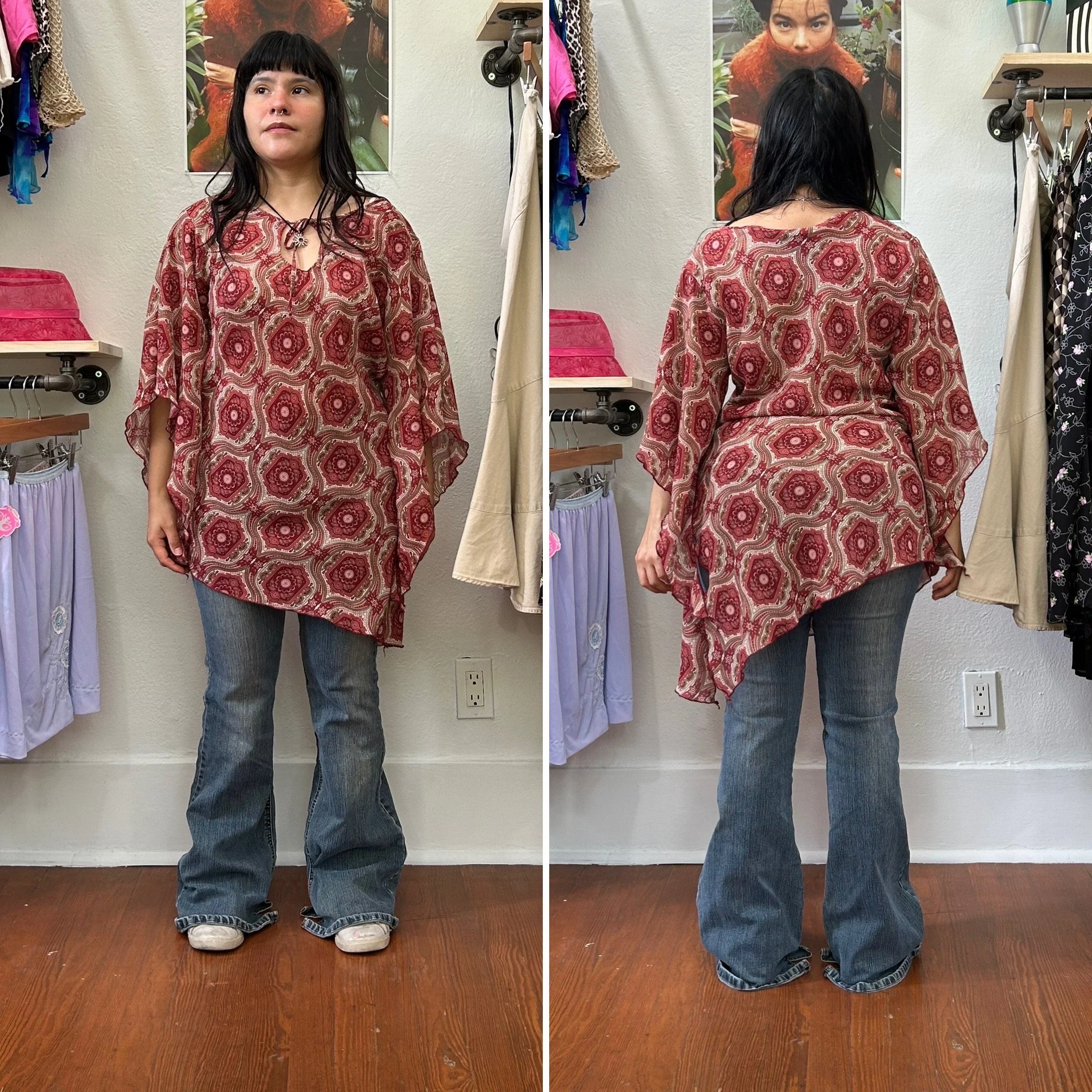 90s y2k red and pink tunic top by No Boundaries // Large
