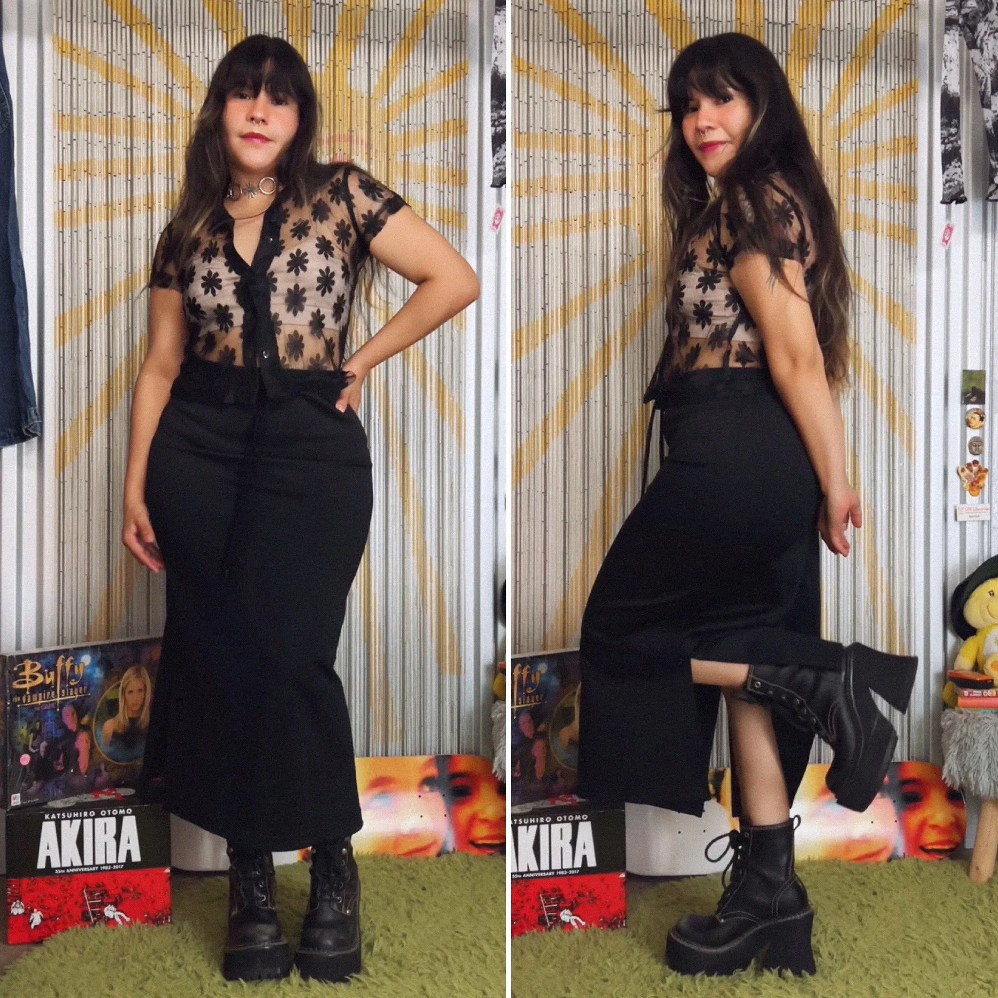 90s sporty long black midi skirt by vintage blue // small-medium
