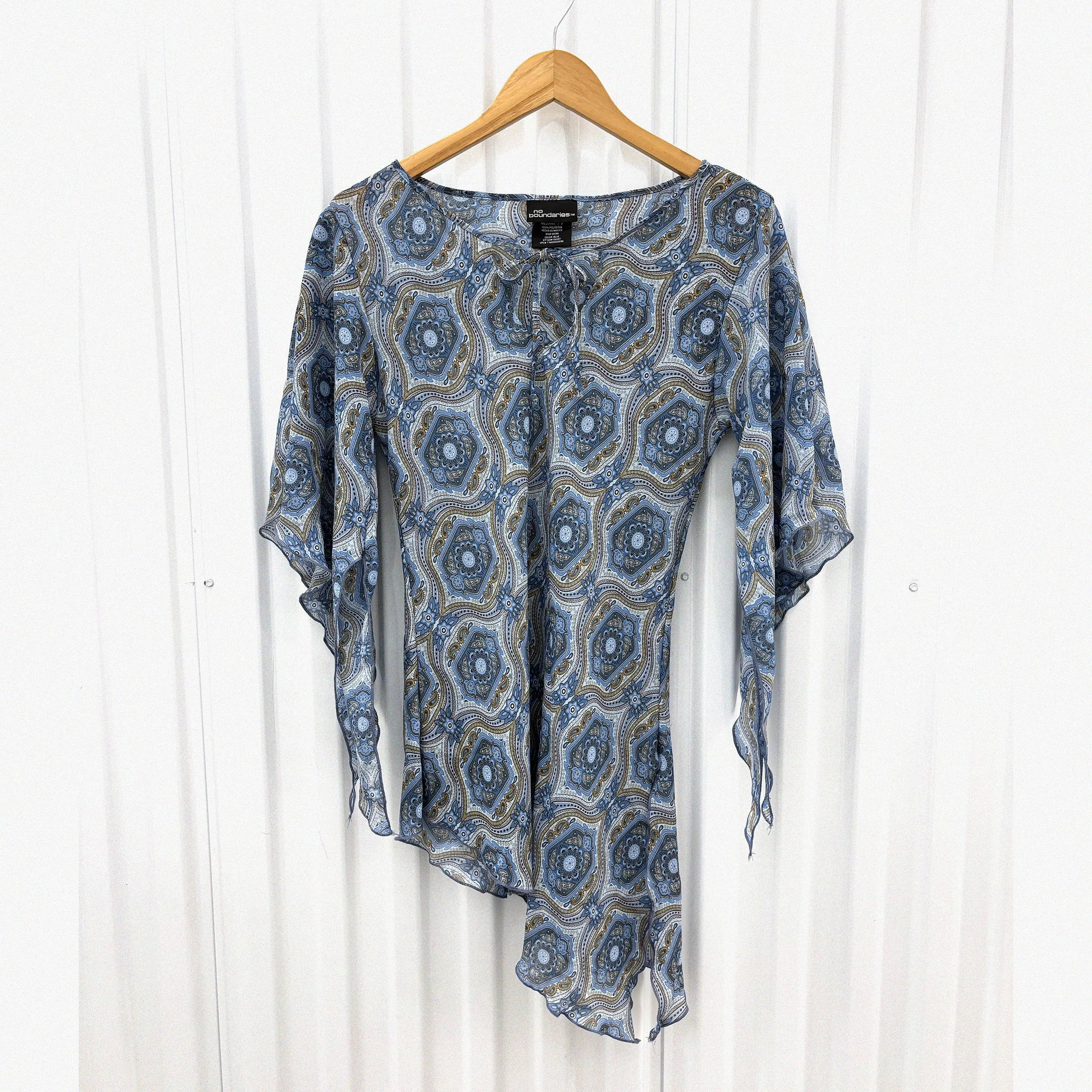90s y2k abstract print asymmetrical blouse by No Boundaries / small-medium