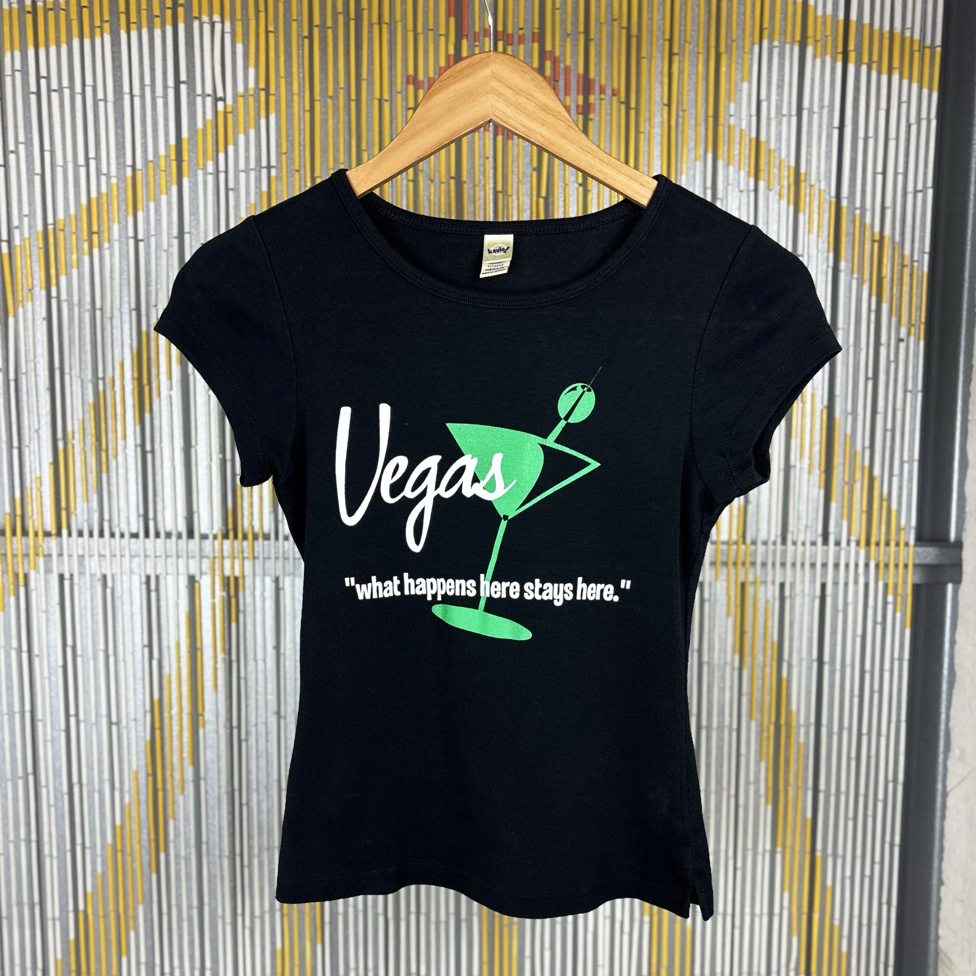 90s y2k black Las Vegas baby tee // small