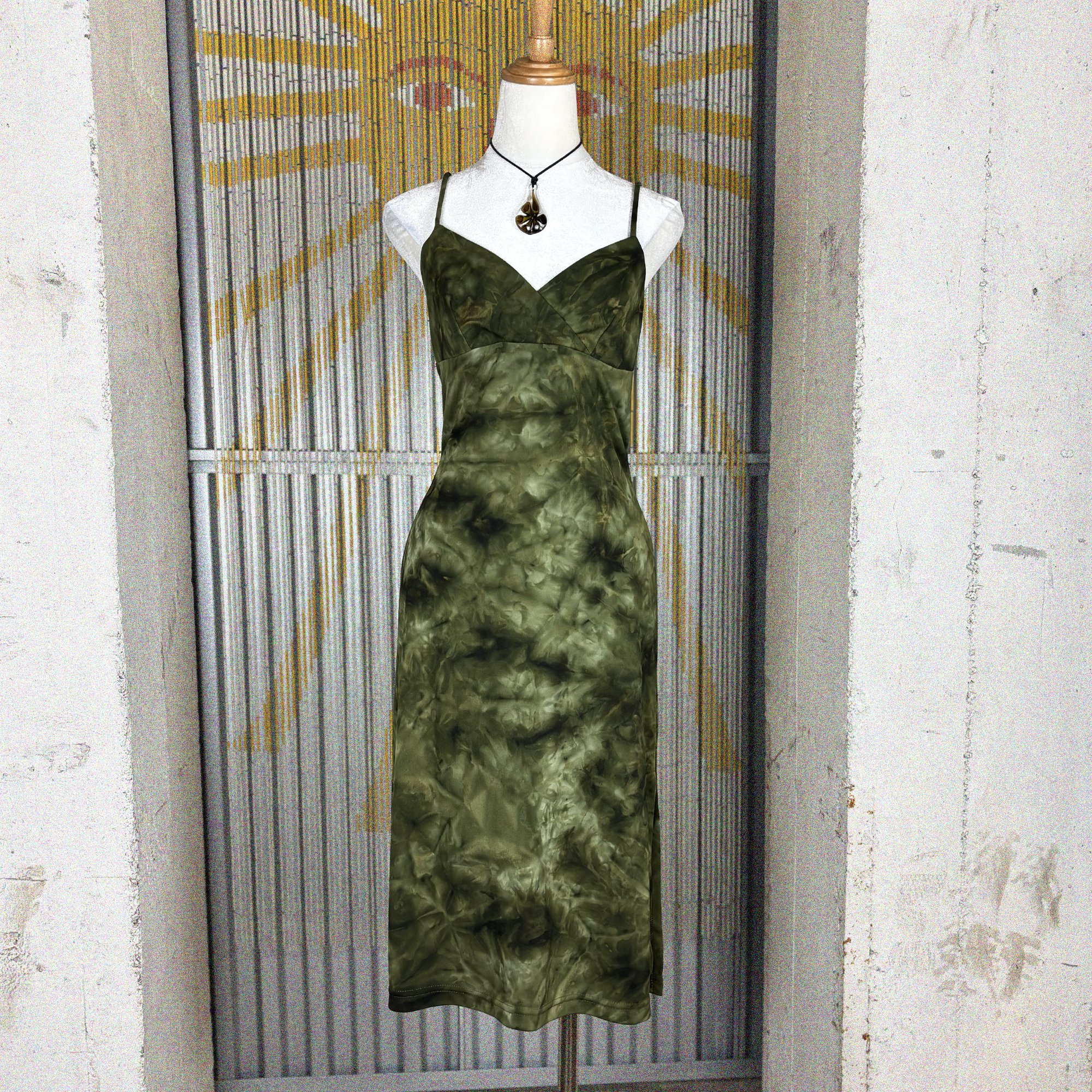90s y2k green tie dye dress by La Belle // small