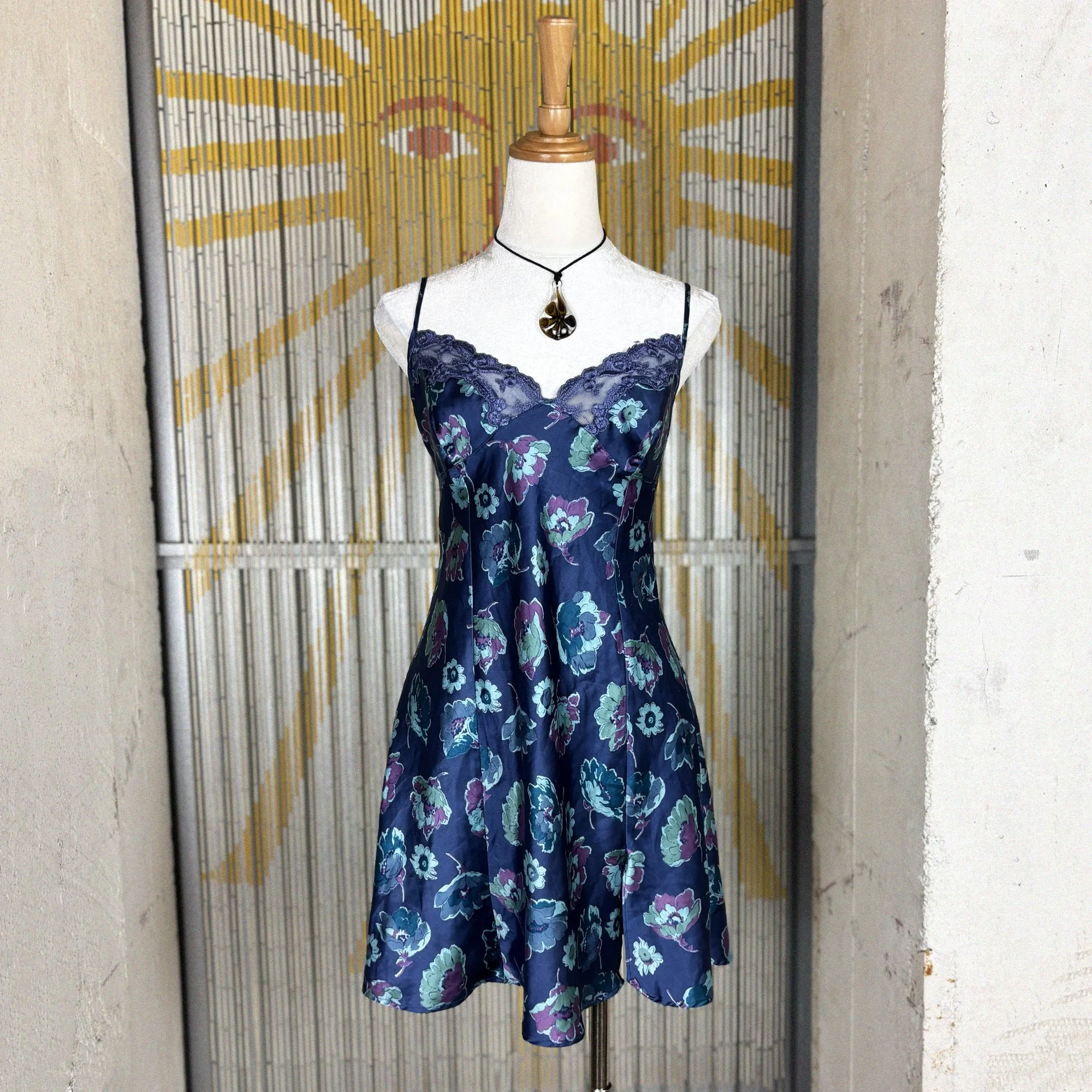 2001 blue floral print slip dress by Victoria's Secret // medium