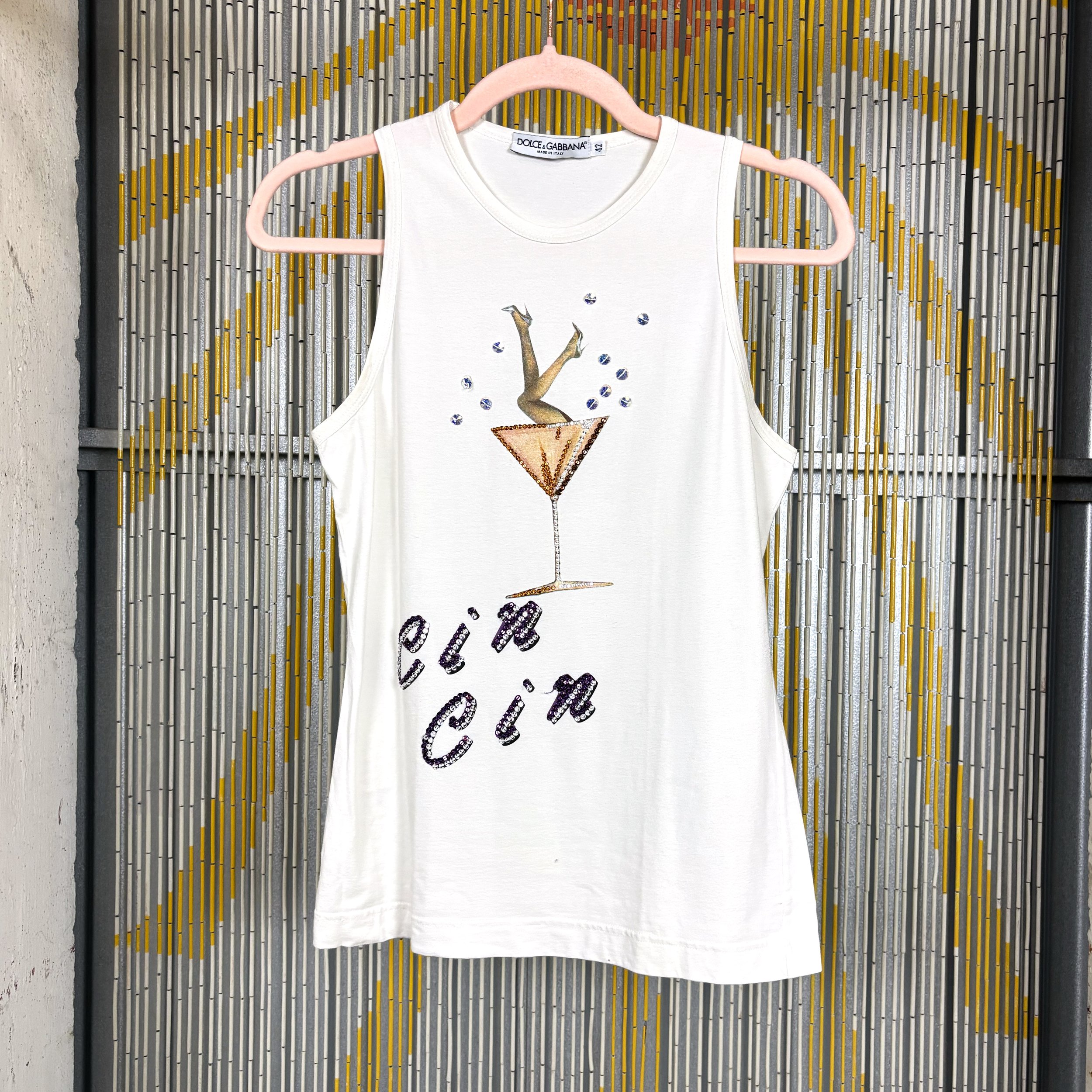 F/W 2001 "Cin Cin" bedazzled tank by Dolce & Gabbana / medium