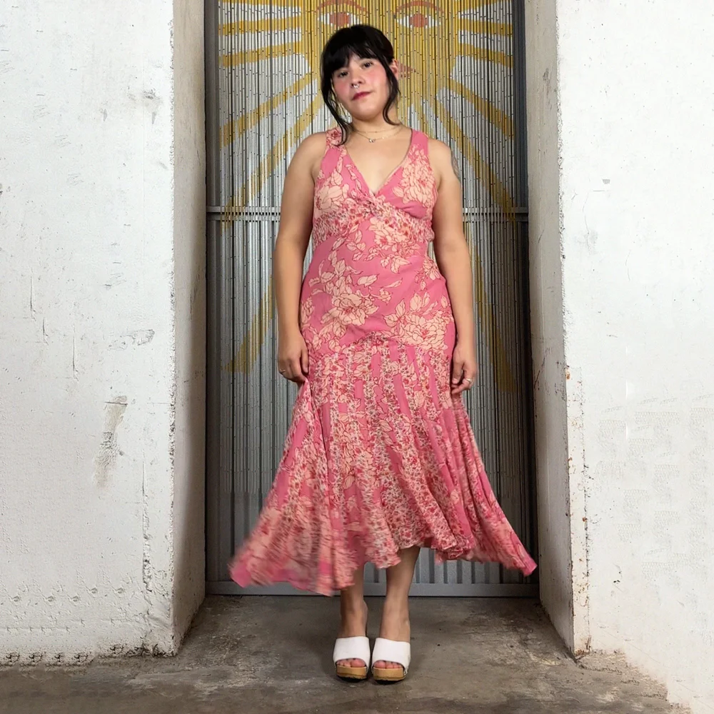 90s 2000s floral print silk dress by ECI // medium-large — ·•✿ DOUBLE STRUCK ✿