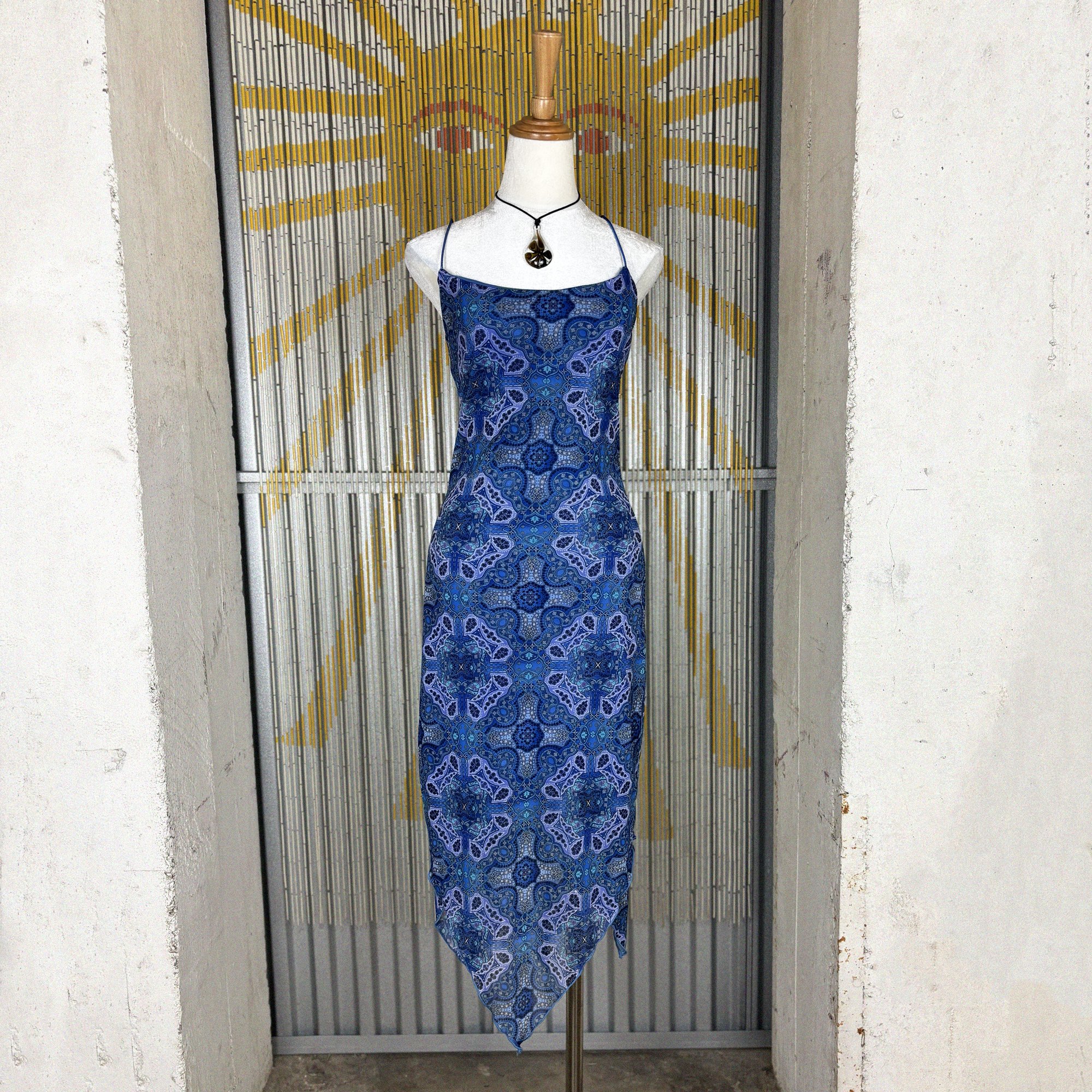 90s y2k blue mesh overlay pixie dress by Byer Too! // small