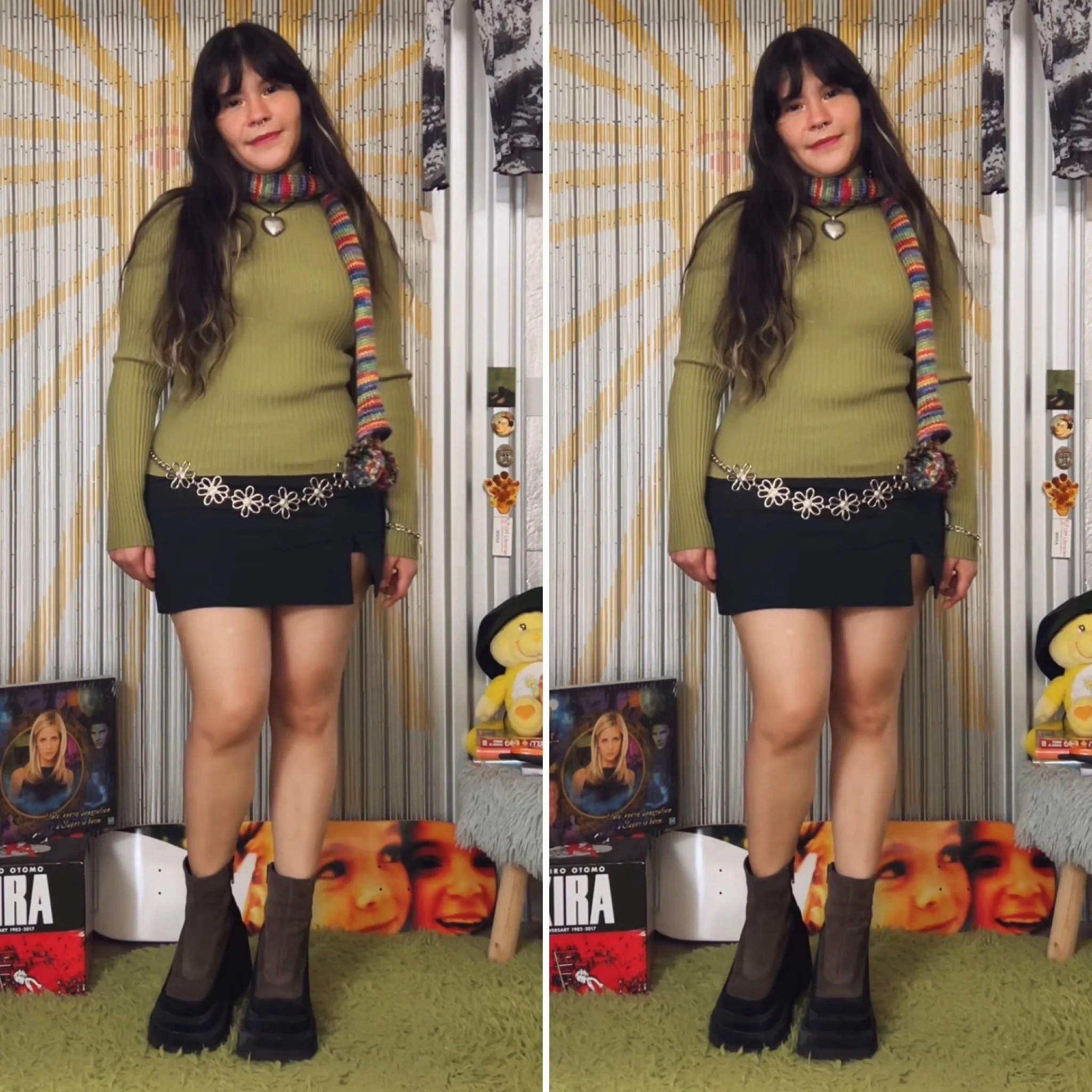 90s green ribbed turtleneck top by Fashion Bug // Small-Medium