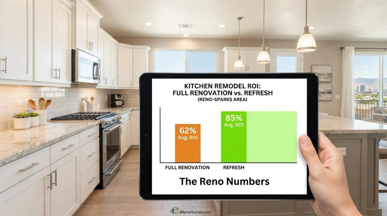 Kitchen remodel return-on-investment comparison graphic for Reno-Sparks homeowners.