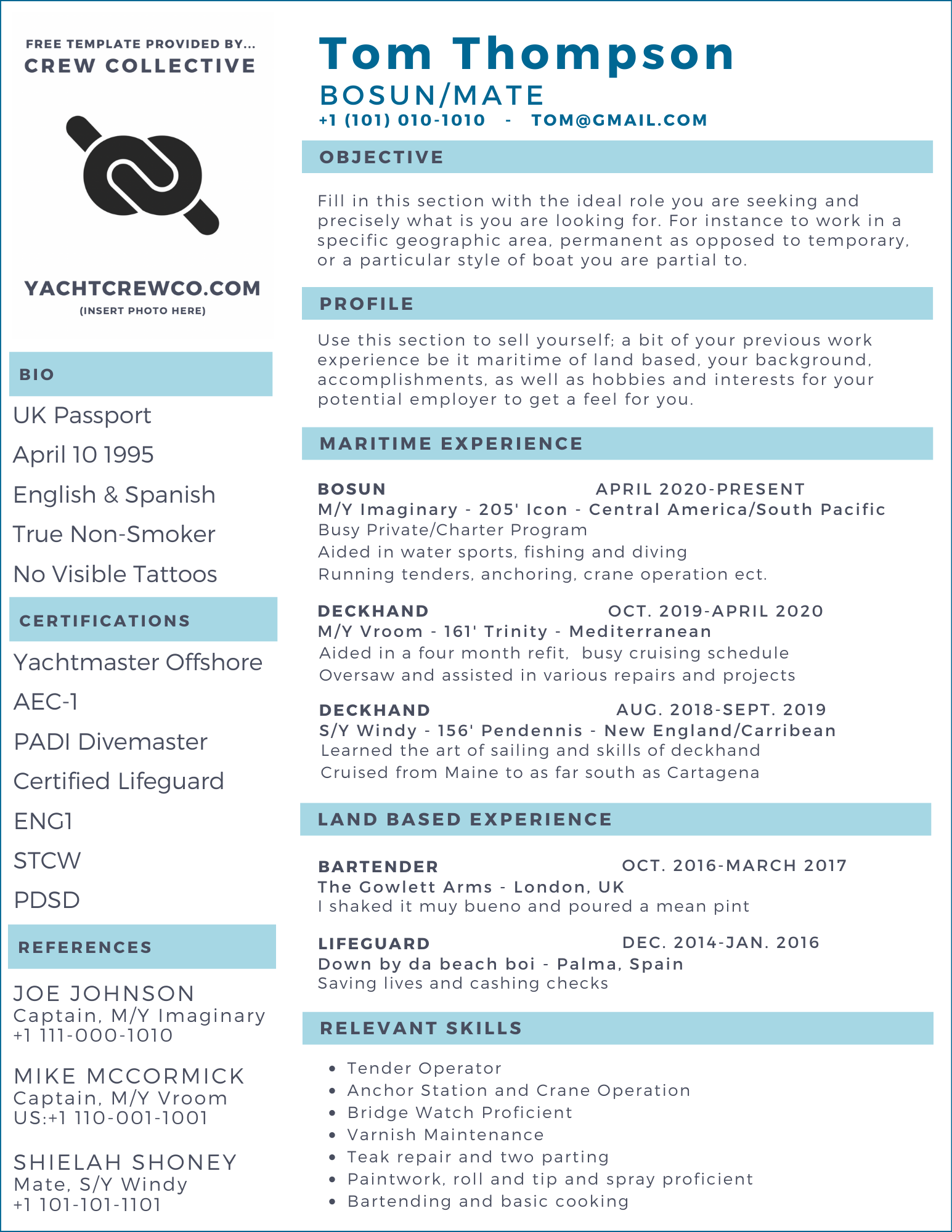 CV Template — Yacht Crew Collective
